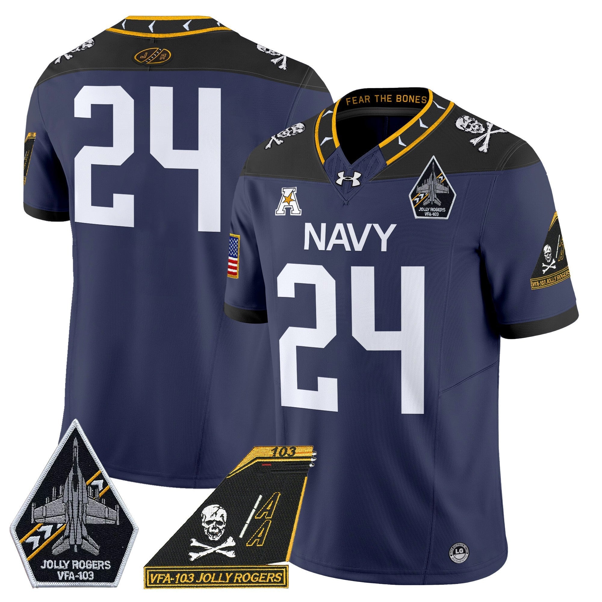 Men's Navy Midshipmen 2024 Jolly Rogers Patch Vapor Limited Jersey - All Stitched