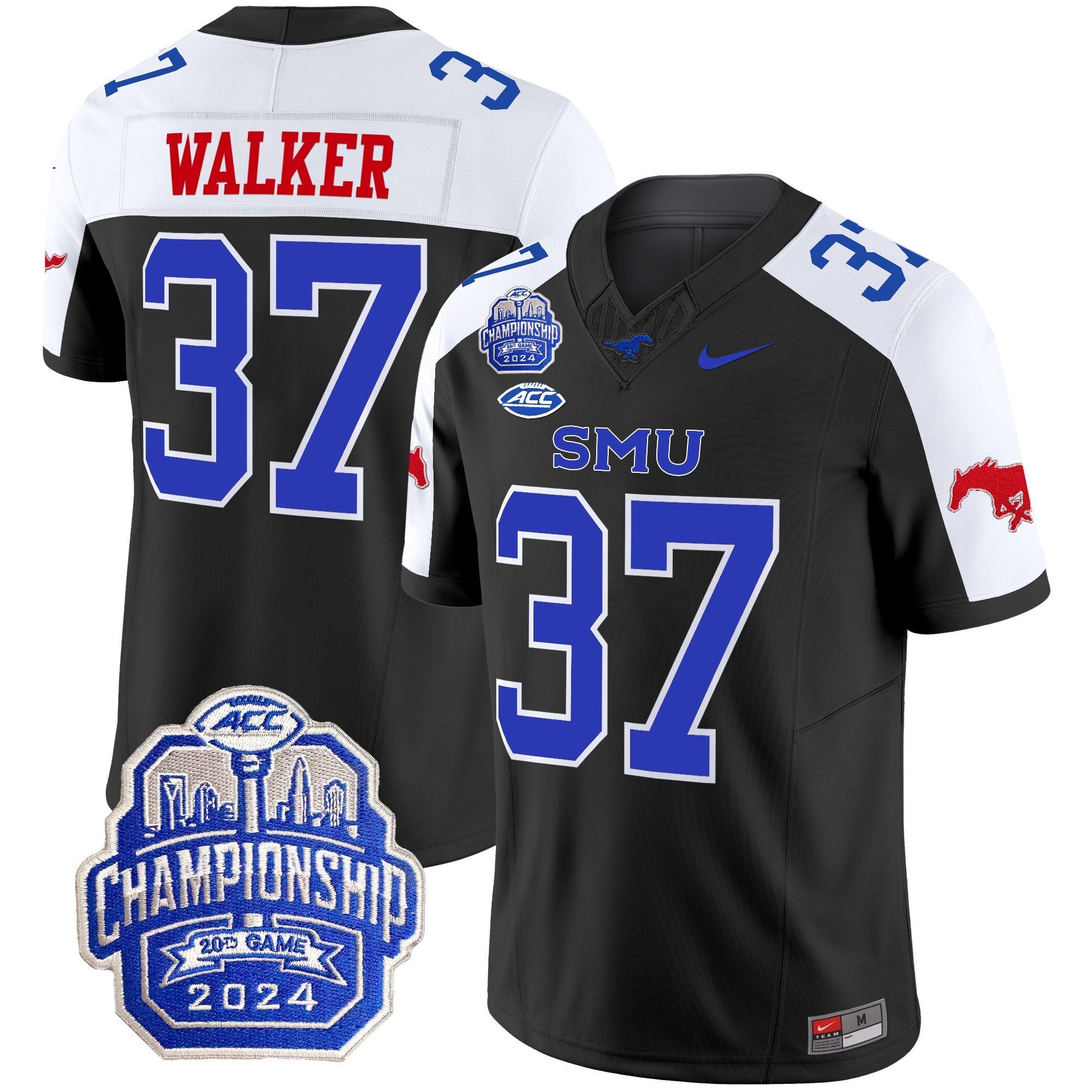 Men's SMU Mustangs 2024 ACC Championship Patch Vapor Limited Jersey - All Stitched