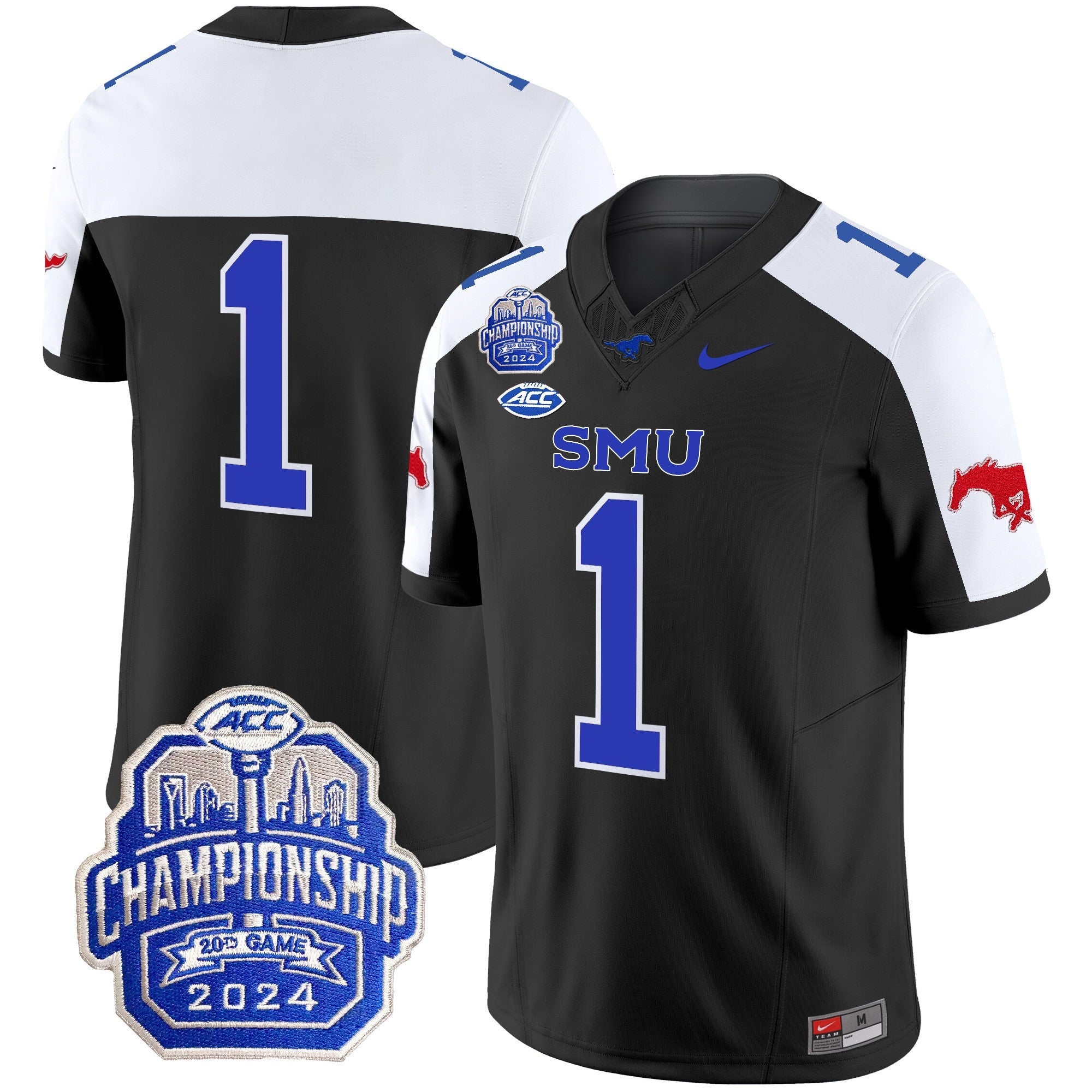 Men's SMU Mustangs 2024 ACC Championship Patch Vapor Limited Jersey - All Stitched