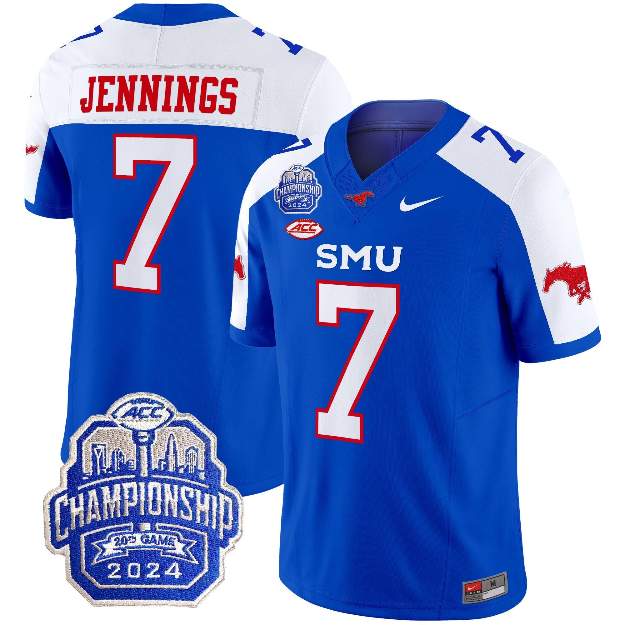 Men's SMU Mustangs 2024 ACC Championship Patch Vapor Limited Jersey - All Stitched