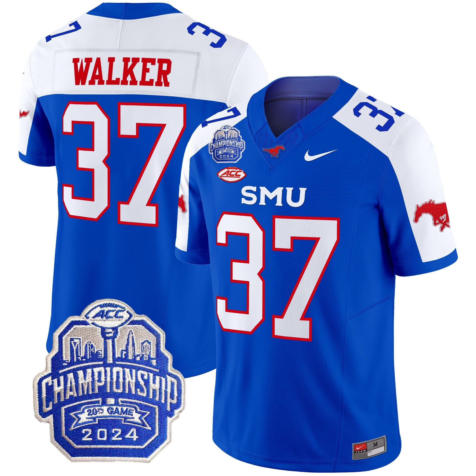 Men's SMU Mustangs 2024 ACC Championship Patch Vapor Limited Jersey - All Stitched