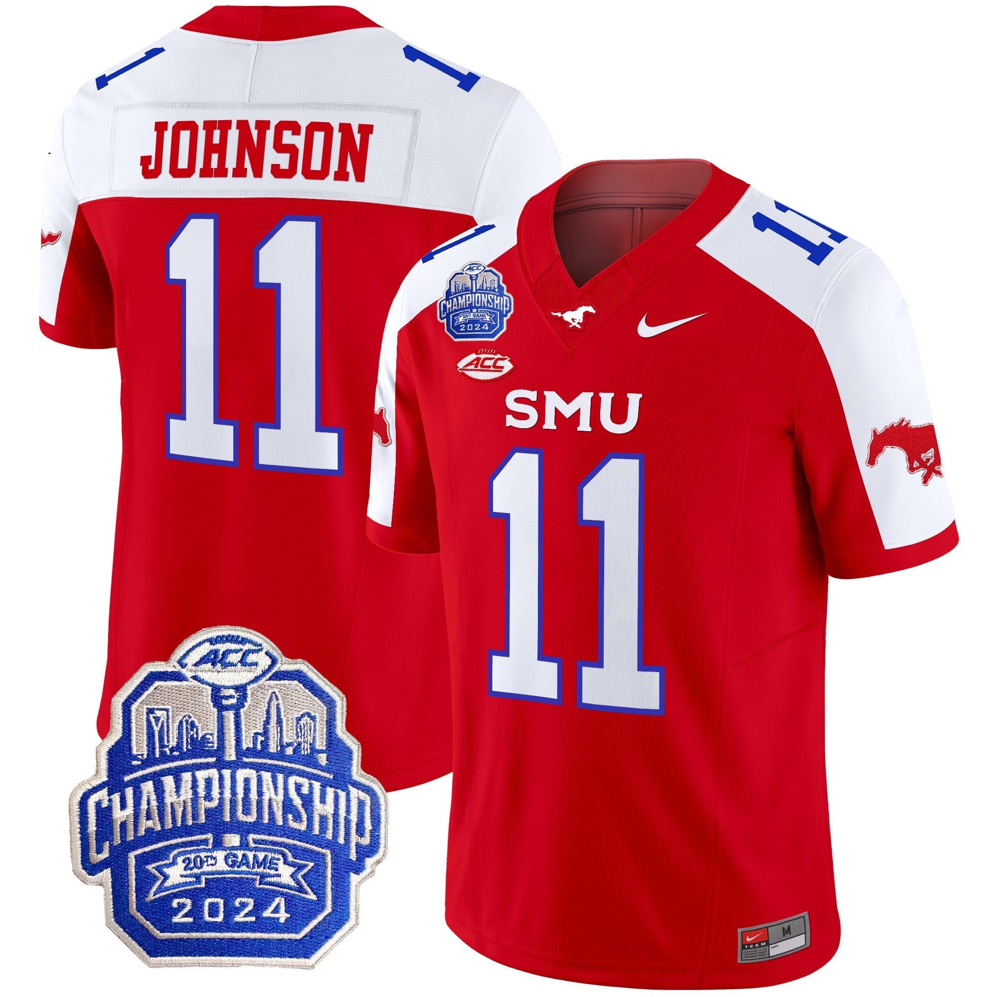 Men's SMU Mustangs 2024 ACC Championship Patch Vapor Limited Jersey - All Stitched