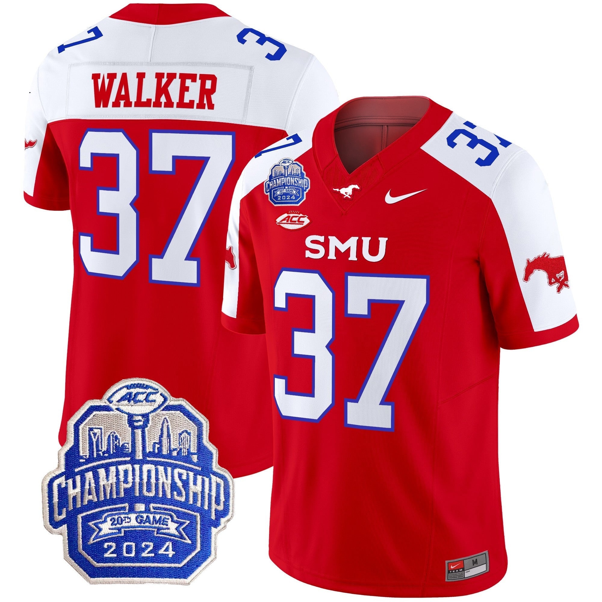 Men's SMU Mustangs 2024 ACC Championship Patch Vapor Limited Jersey - All Stitched