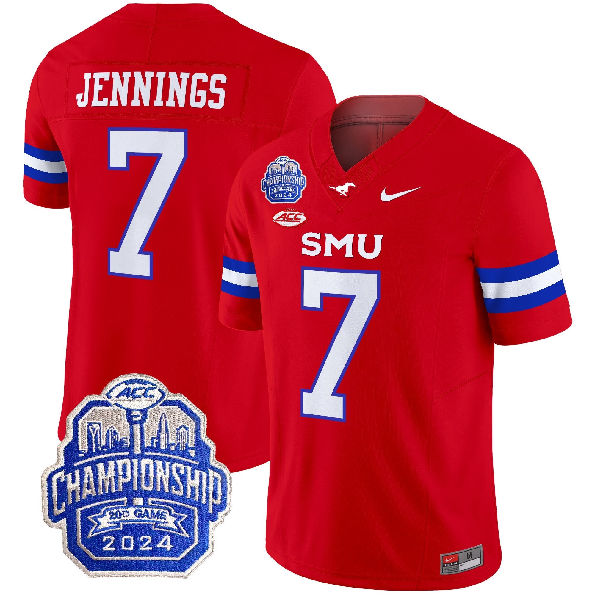 Men's SMU Mustangs 2024 ACC Championship Patch Vapor Limited Jersey - All Stitched