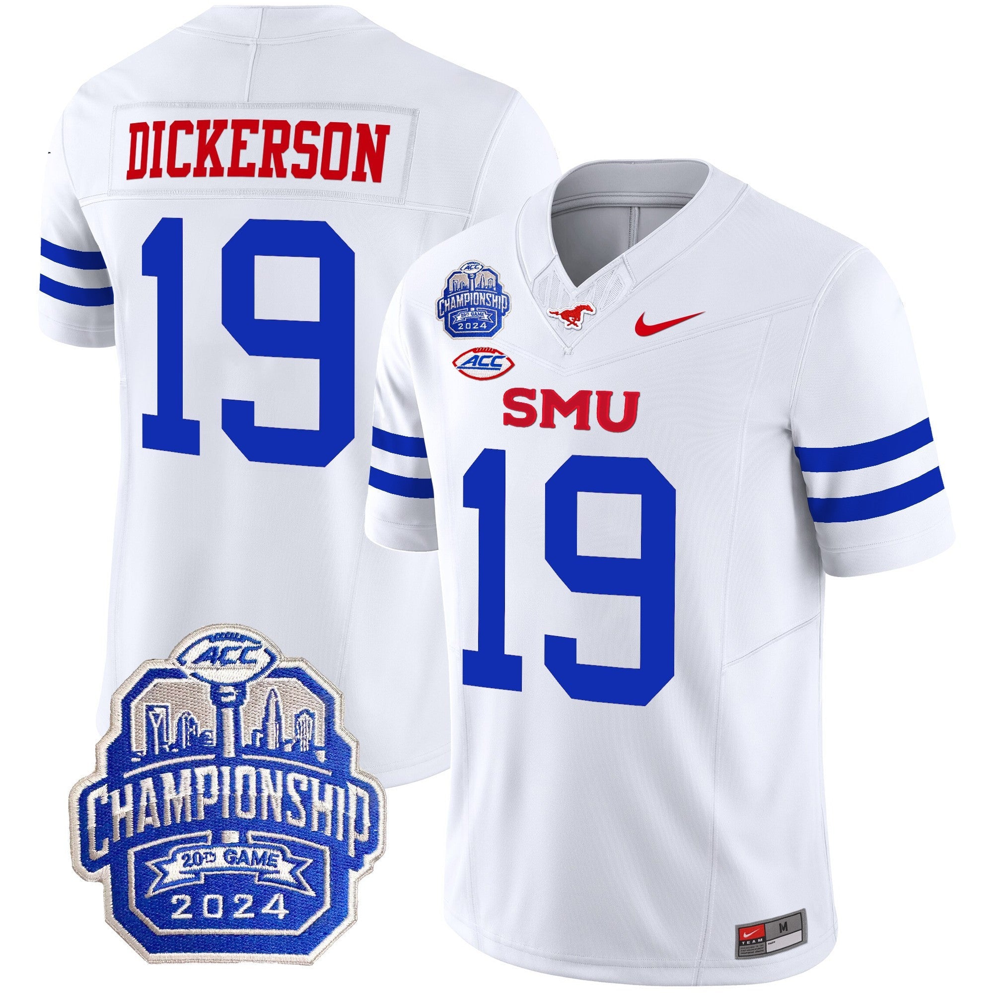 Men's SMU Mustangs 2024 ACC Championship Patch Vapor Limited Jersey - All Stitched