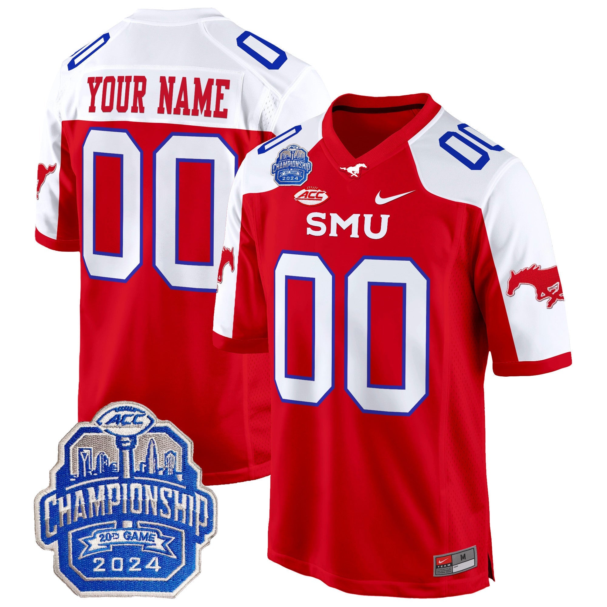 SMU Mustangs 2024 ACC Championship Patch Game Custom Jersey - All Stitched