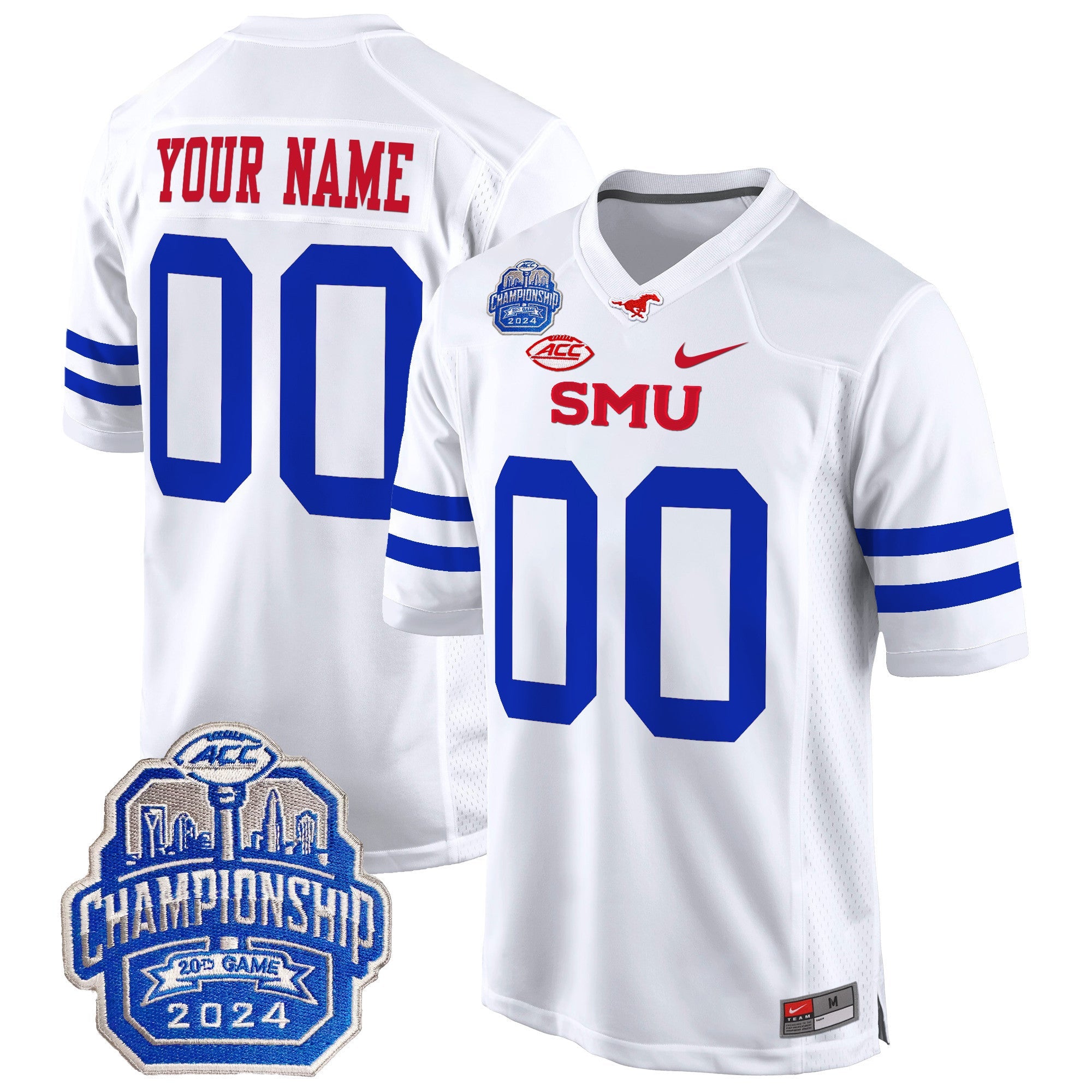 SMU Mustangs 2024 ACC Championship Patch Game Custom Jersey - All Stitched