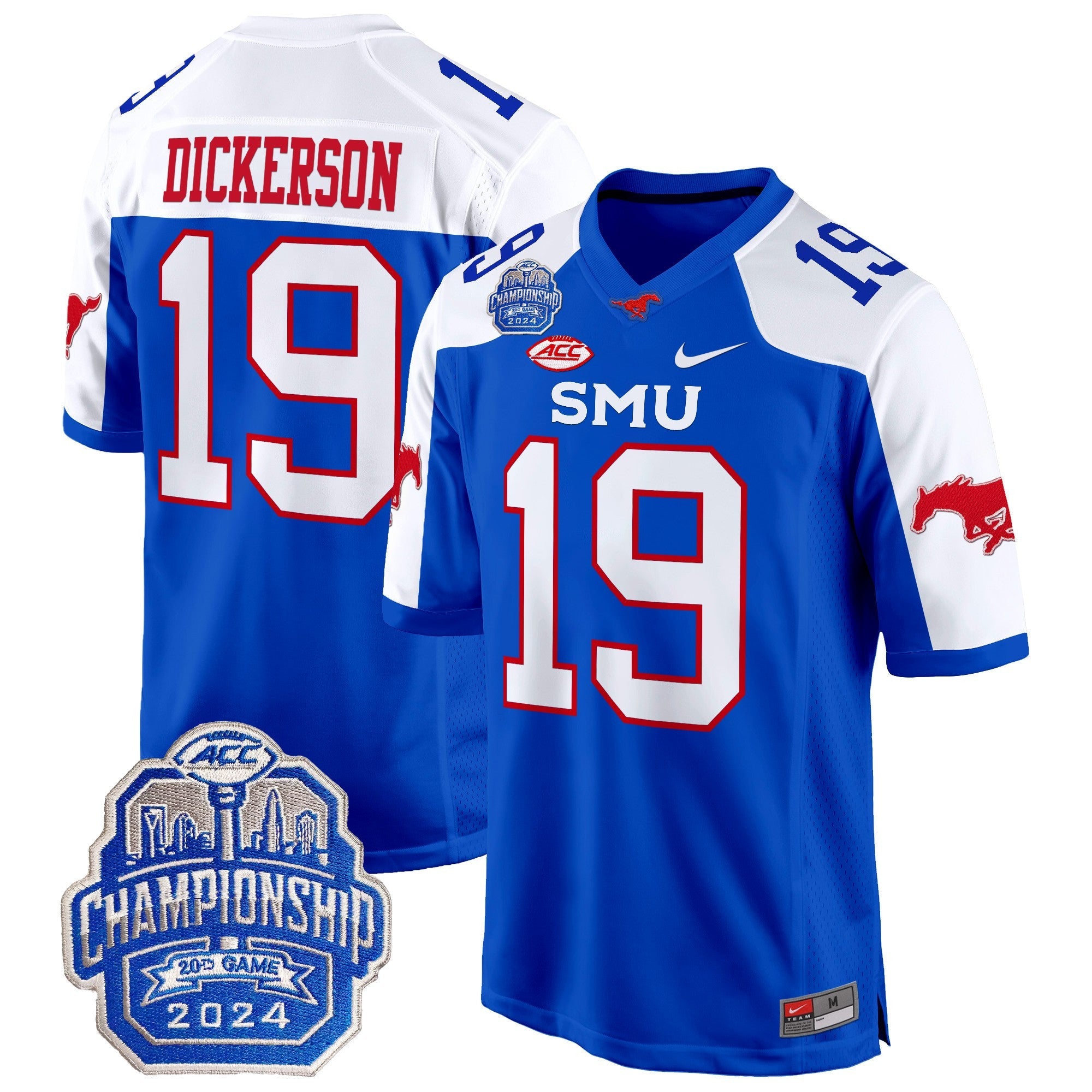 Men's SMU Mustangs 2024 ACC Championship Patch Game Jersey - All Stitched