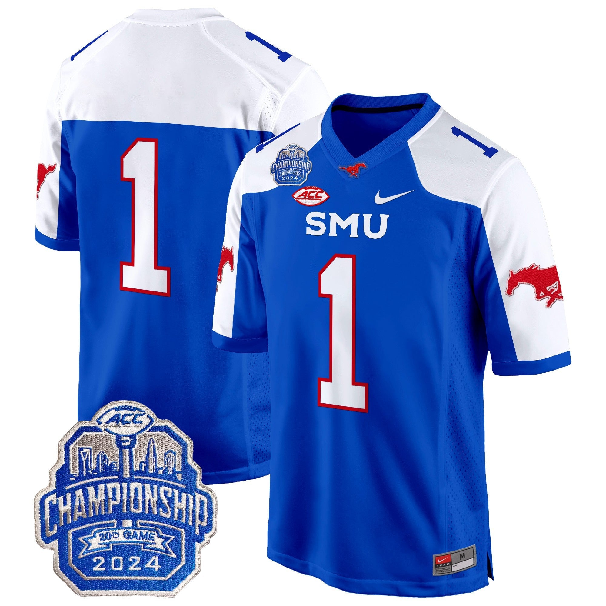 Men's SMU Mustangs 2024 ACC Championship Patch Game Jersey - All Stitched