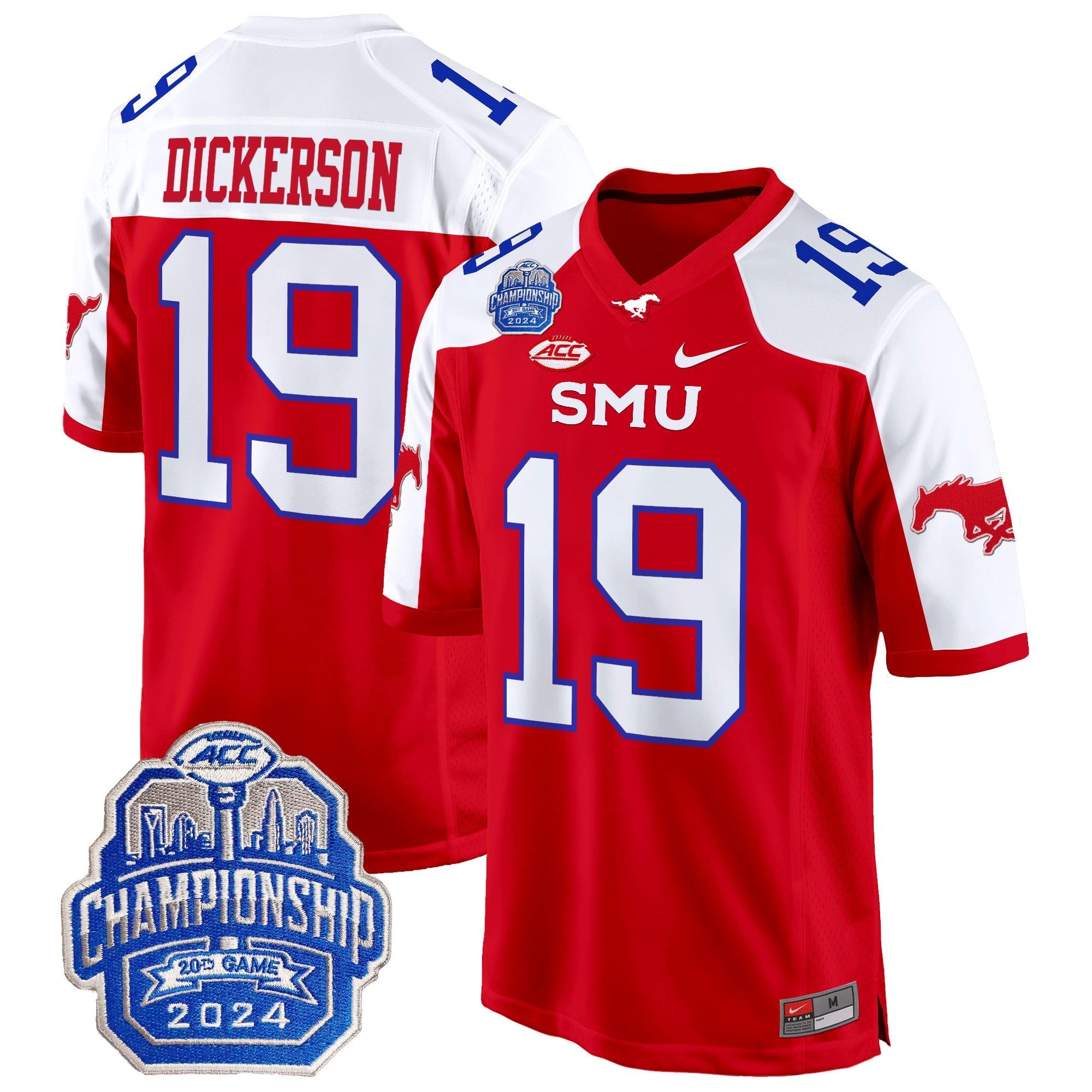 Men's SMU Mustangs 2024 ACC Championship Patch Game Jersey - All Stitched