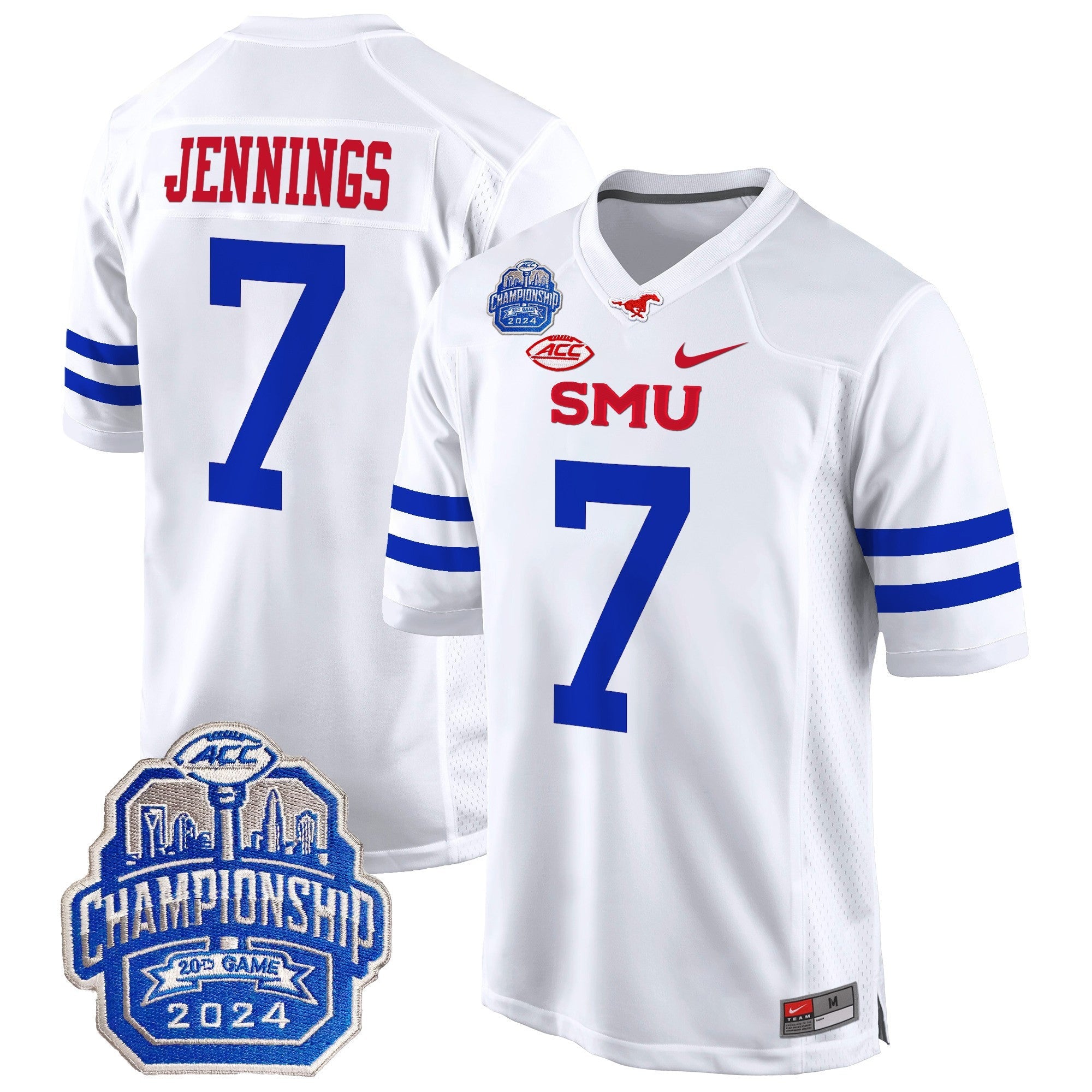Men's SMU Mustangs 2024 ACC Championship Patch Game Jersey - All Stitched