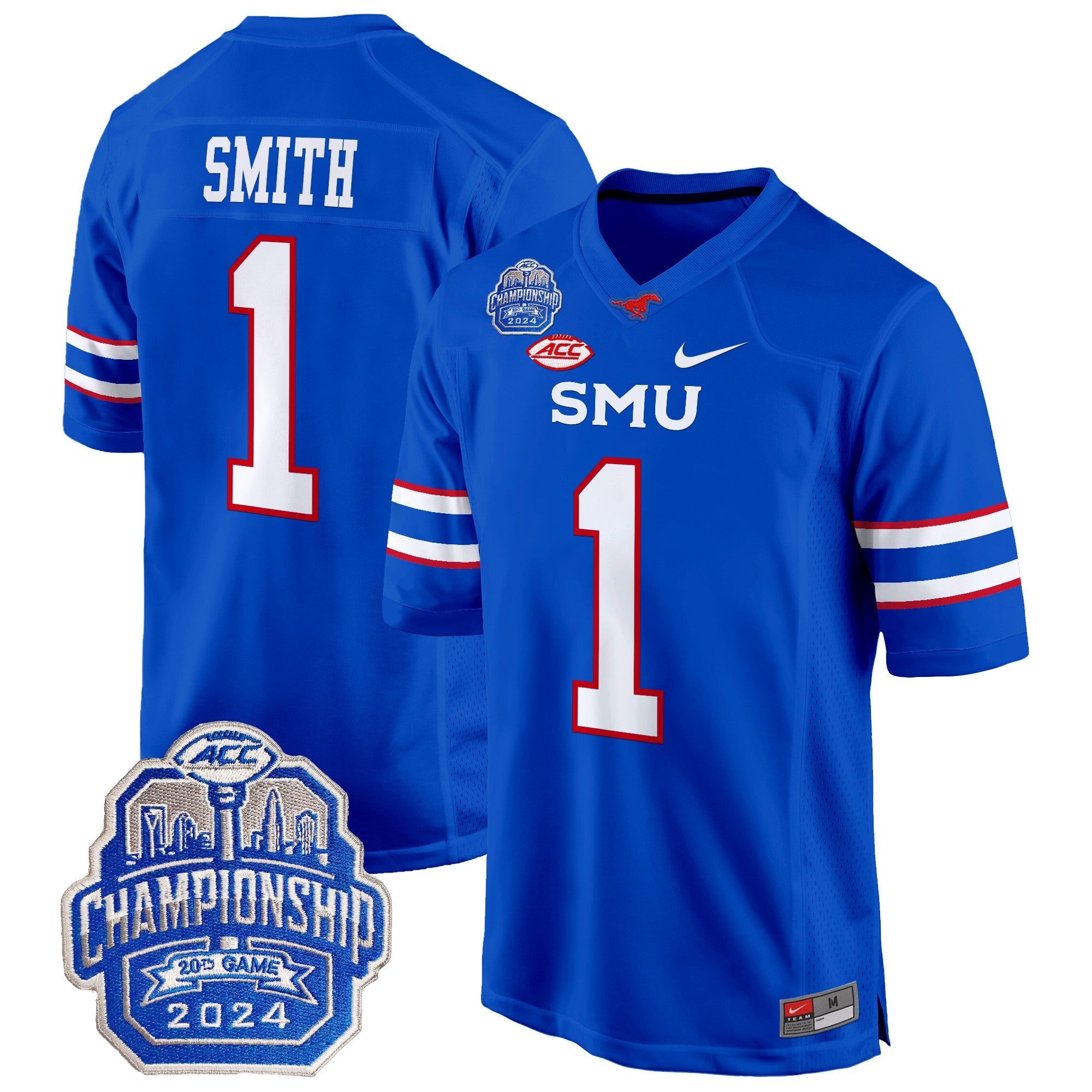 Men's SMU Mustangs 2024 ACC Championship Patch Game Jersey - All Stitched