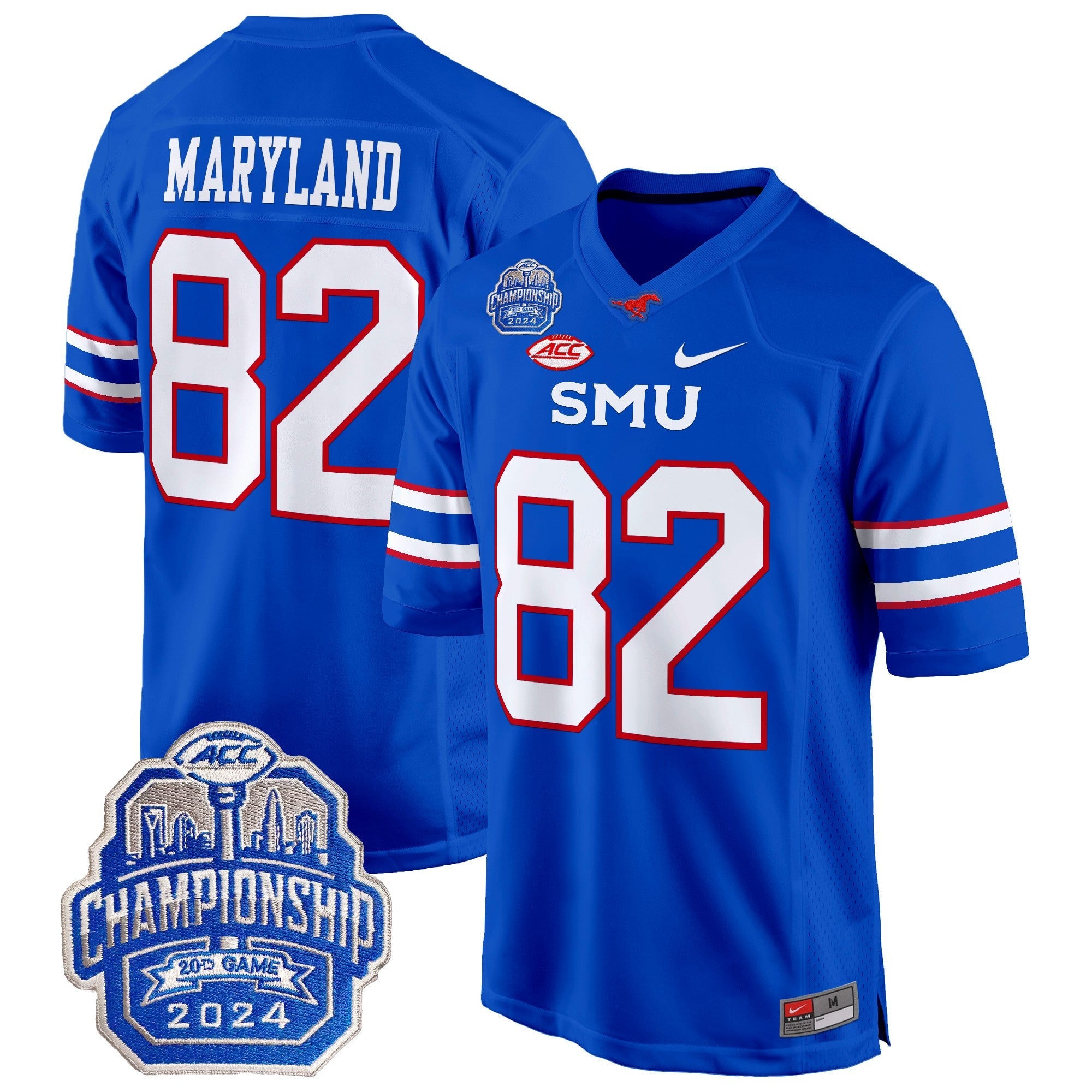 Men's SMU Mustangs 2024 ACC Championship Patch Game Jersey - All Stitched
