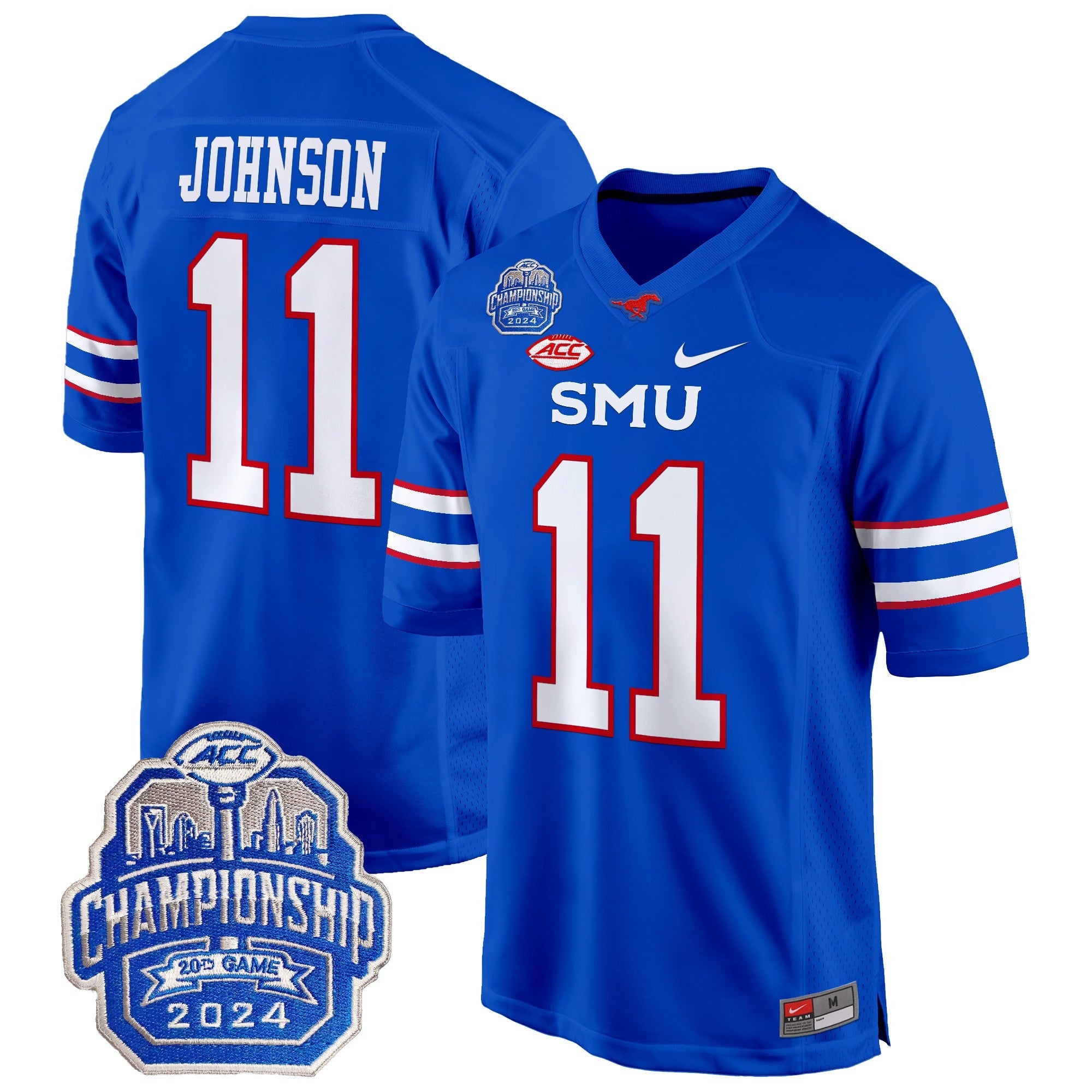 Men's SMU Mustangs 2024 ACC Championship Patch Game Jersey - All Stitched
