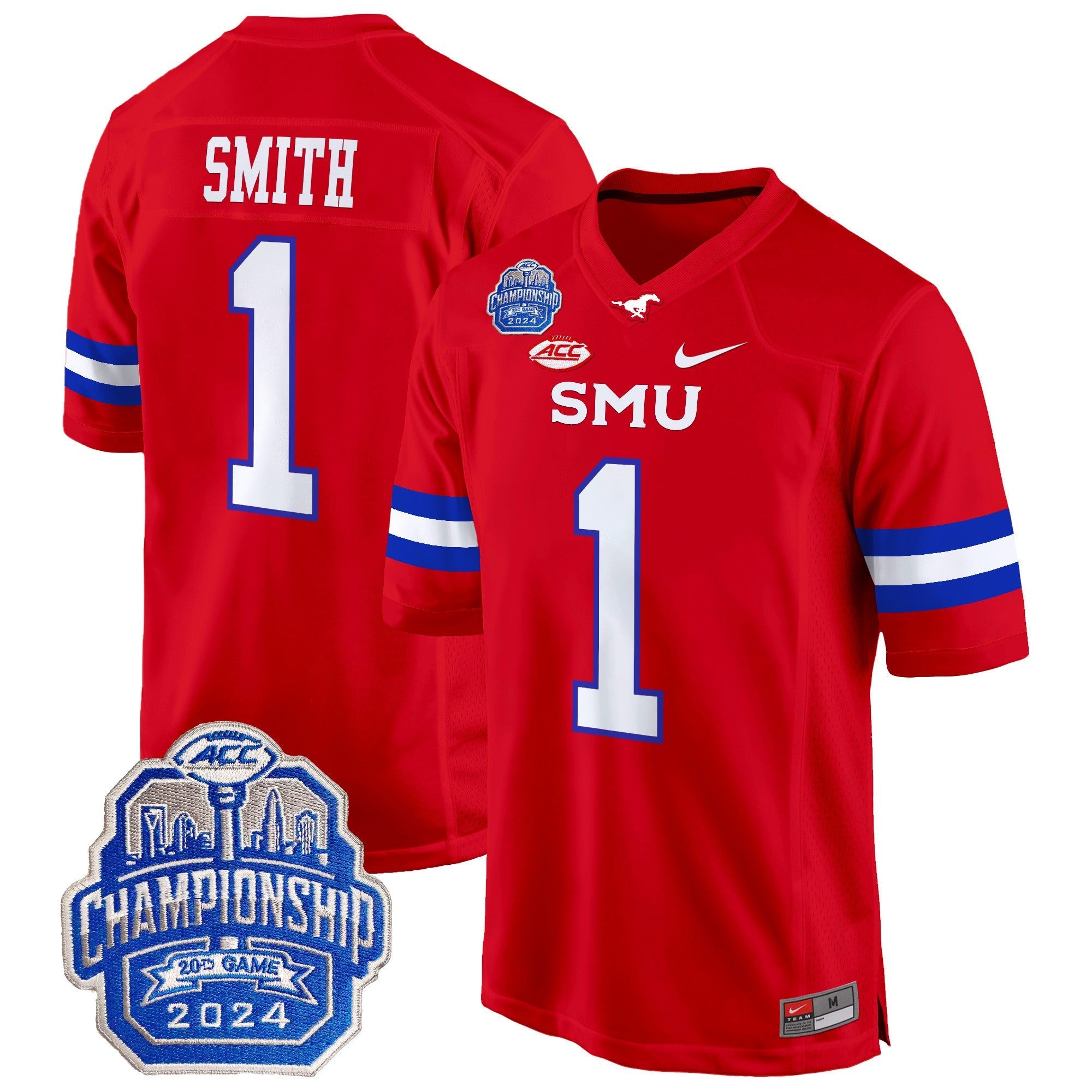 Men's SMU Mustangs 2024 ACC Championship Patch Game Jersey - All Stitched