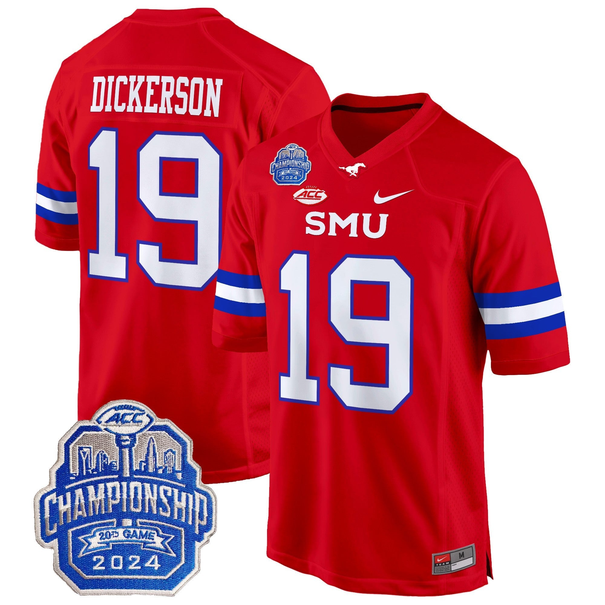Men's SMU Mustangs 2024 ACC Championship Patch Game Jersey - All Stitched