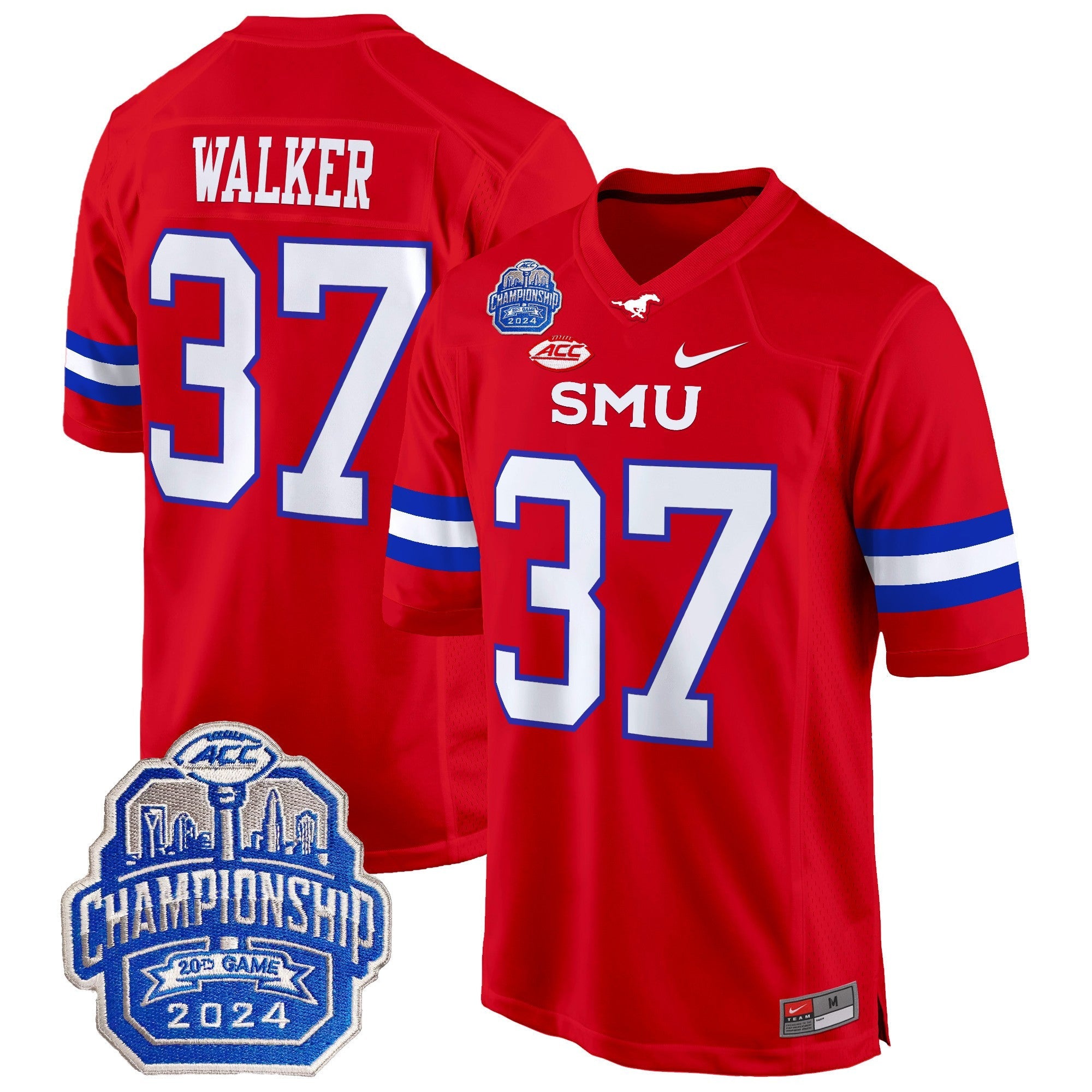 Men's SMU Mustangs 2024 ACC Championship Patch Game Jersey - All Stitched