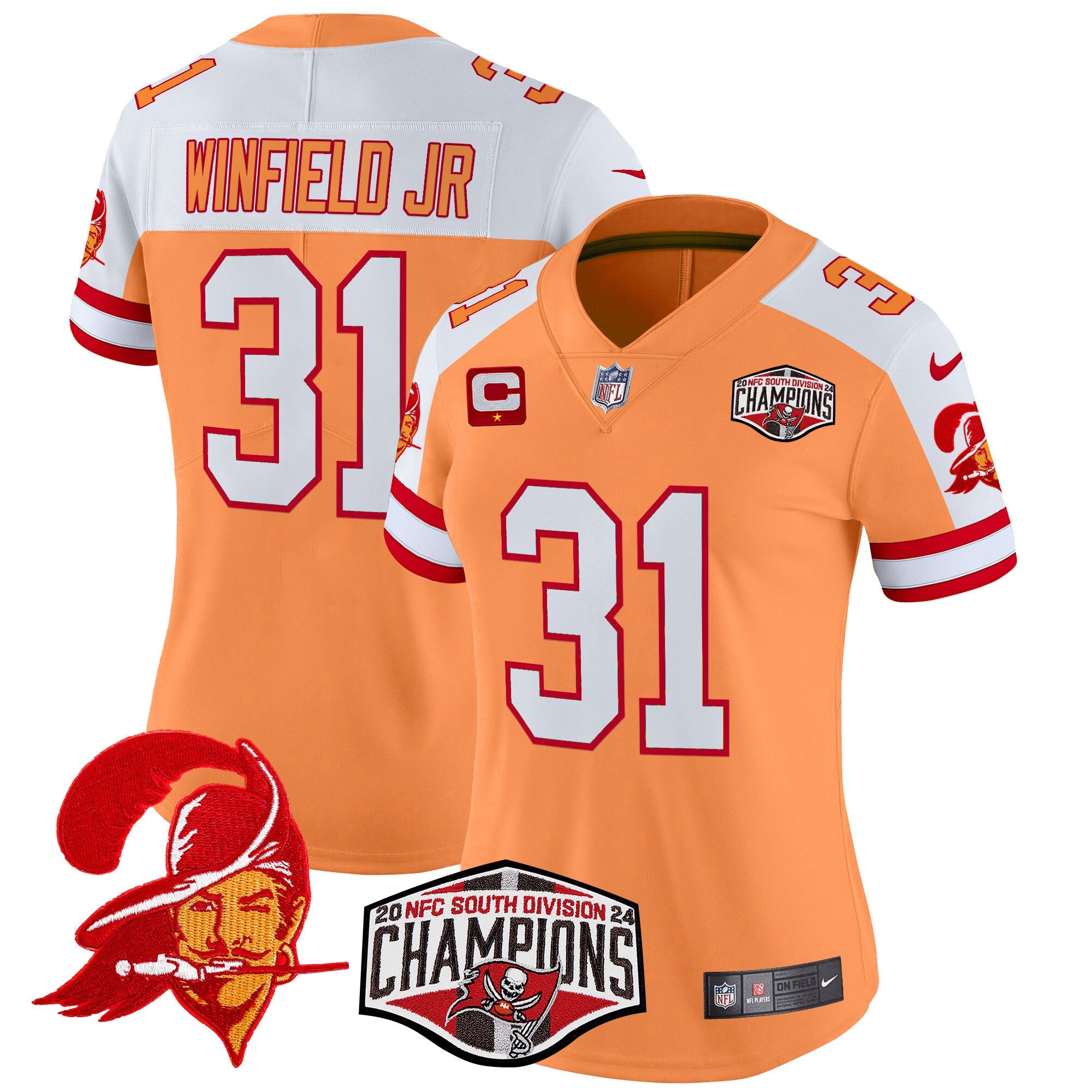 Women's Tampa Bay Buccaneers Creamsicle 2024 NFC South Division Champions Patch Vapor Limited Jersey - All Stitched