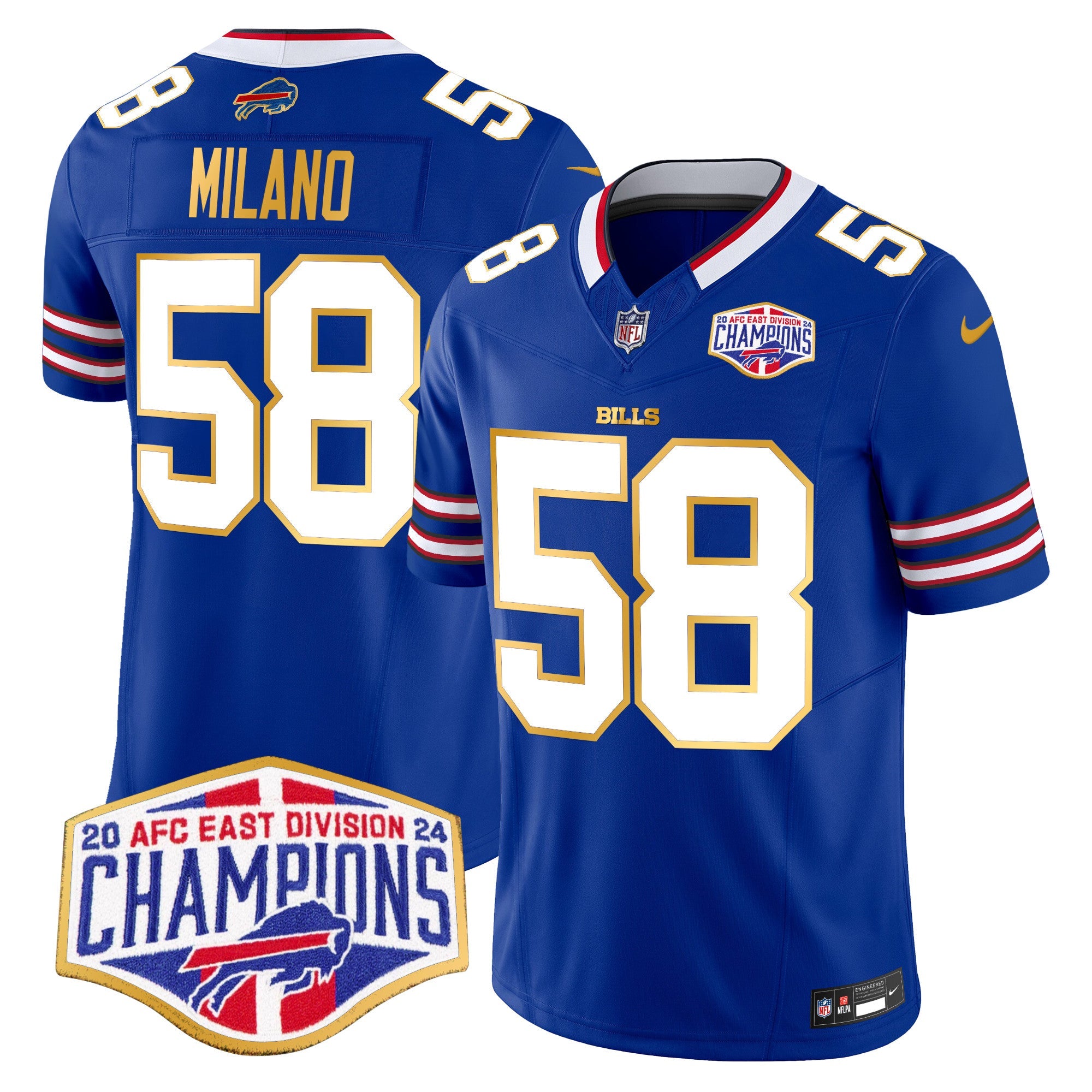Men's Bills 2024 AFC East Division Champions Gold Trim Vapor Limited Jersey - All Stitched