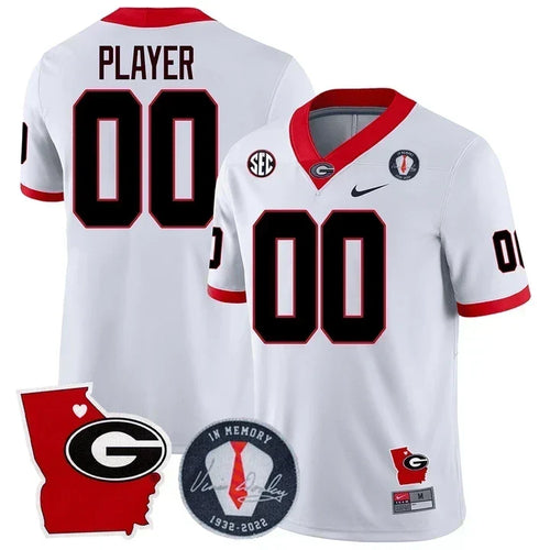 Custom Name/Gender Georgia Bulldogs 2024 Vince Dooley Patch & Georgia State Map Jersey - All Stitched