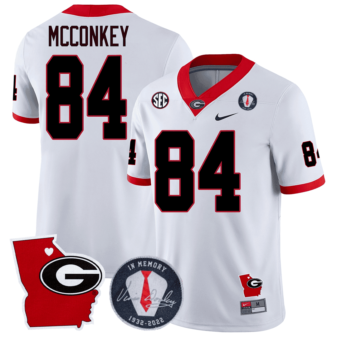 Men's Georgia Bulldogs 2024 Vince Dooley Patch & Georgia State Map Jersey - All Stitched
