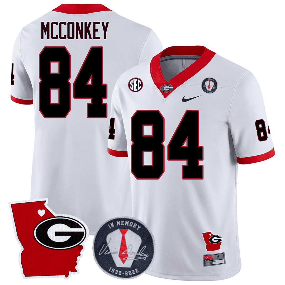 Men's Georgia Bulldogs 2024 Vince Dooley Patch & Georgia State Map Jersey - All Stitched