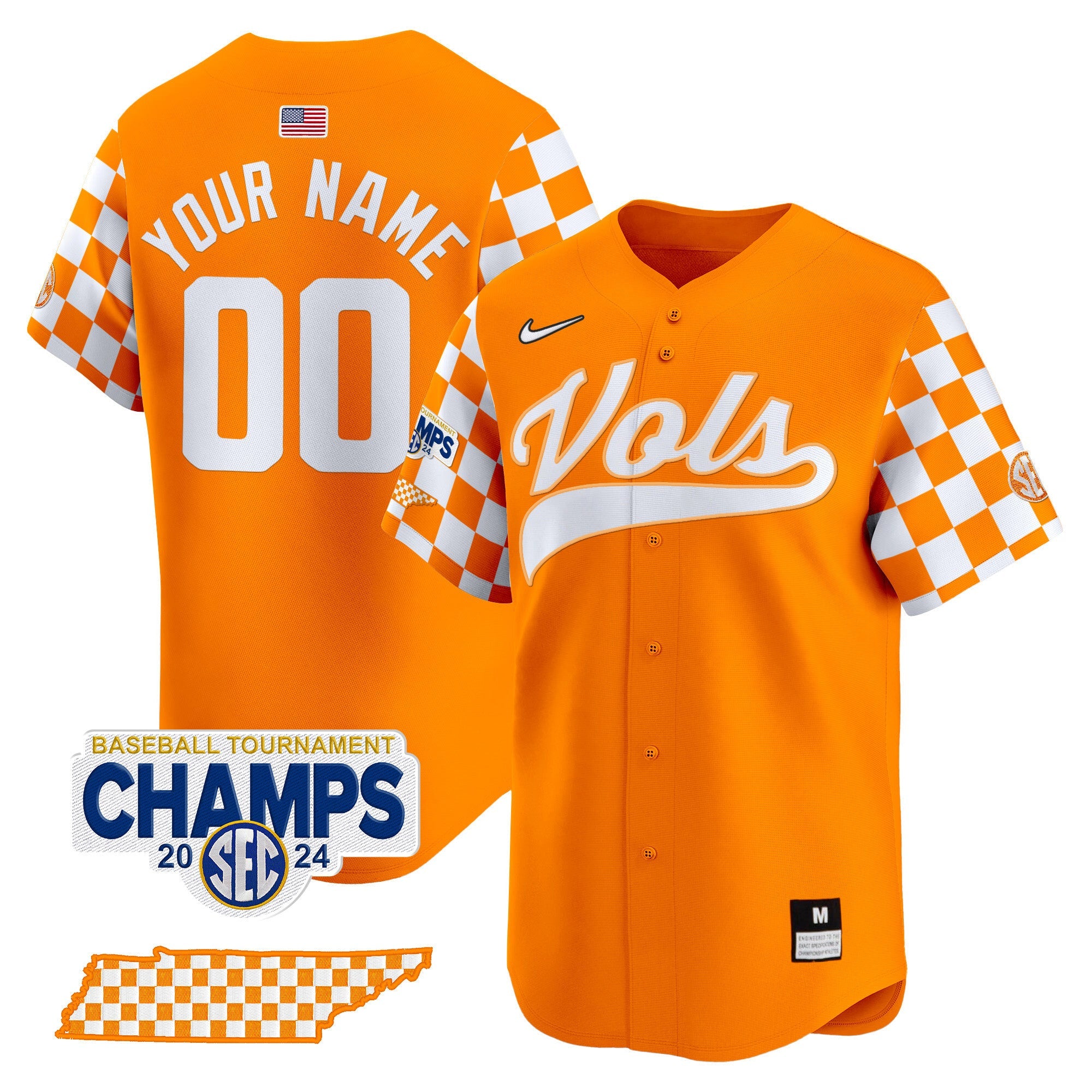 Tennessee Volunteers Checkerboard 2024 Tournament Champions Vapor Premier Limited Custom Jersey - All Stitched