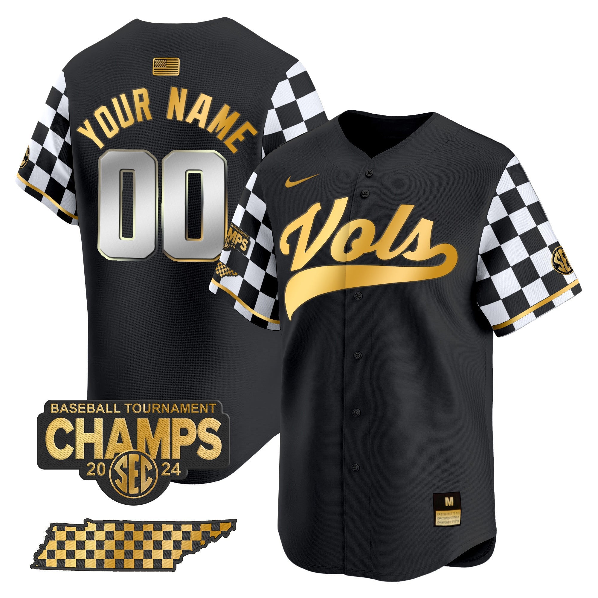 Tennessee Volunteers Checkerboard 2024 Tournament Champions Vapor Premier Limited Custom Jersey - All Stitched