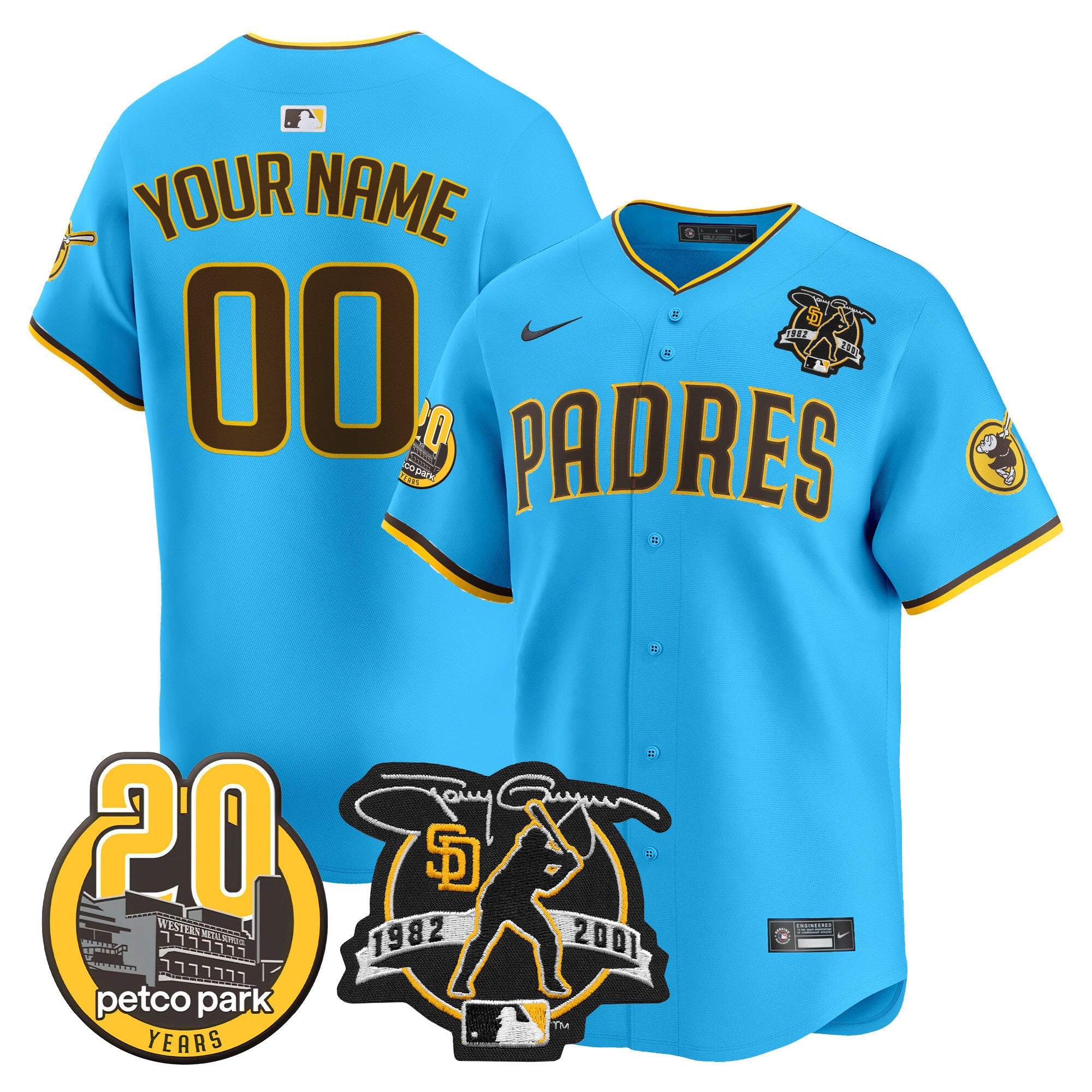 Padres Tony Gwynn & Petco Park 20th Patch Vapor Premier Limited Custom Jersey V2 ?All Stitched
