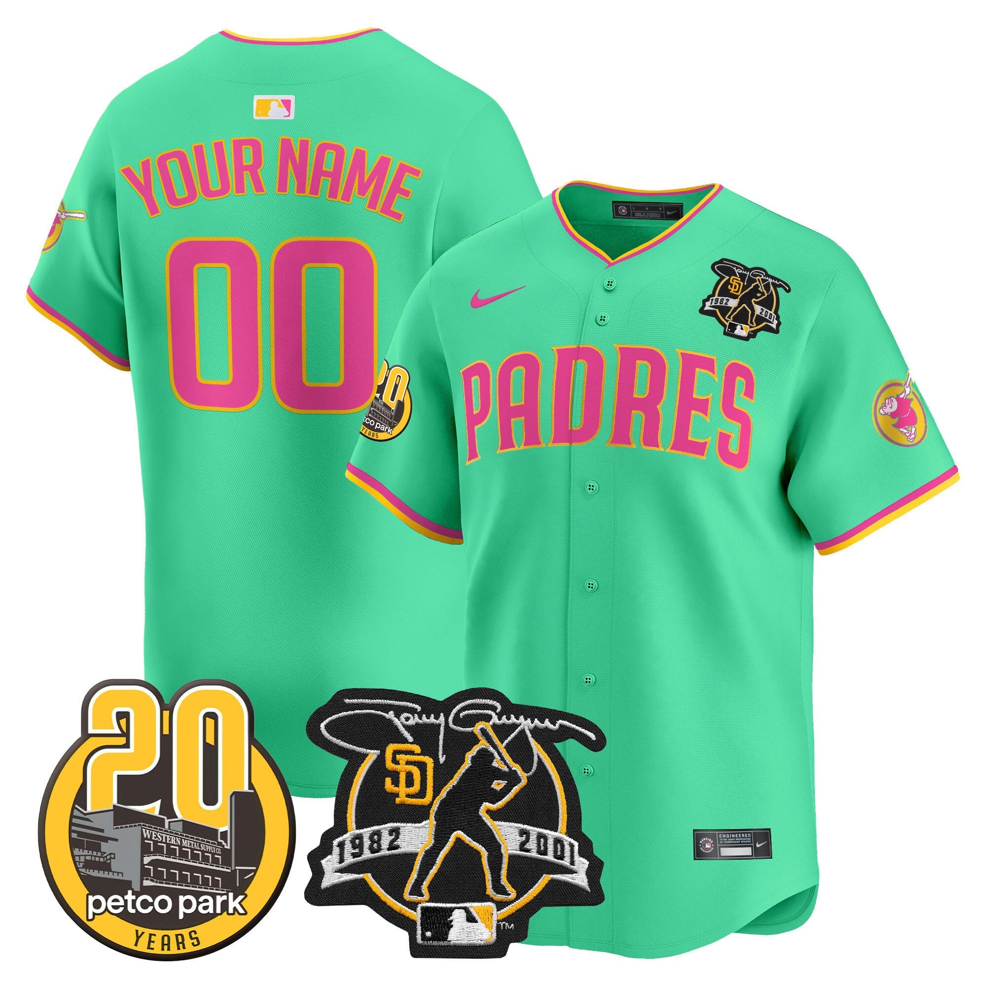 Padres Tony Gwynn & Petco Park 20th Patch Vapor Premier Limited Custom Jersey V2 ?All Stitched