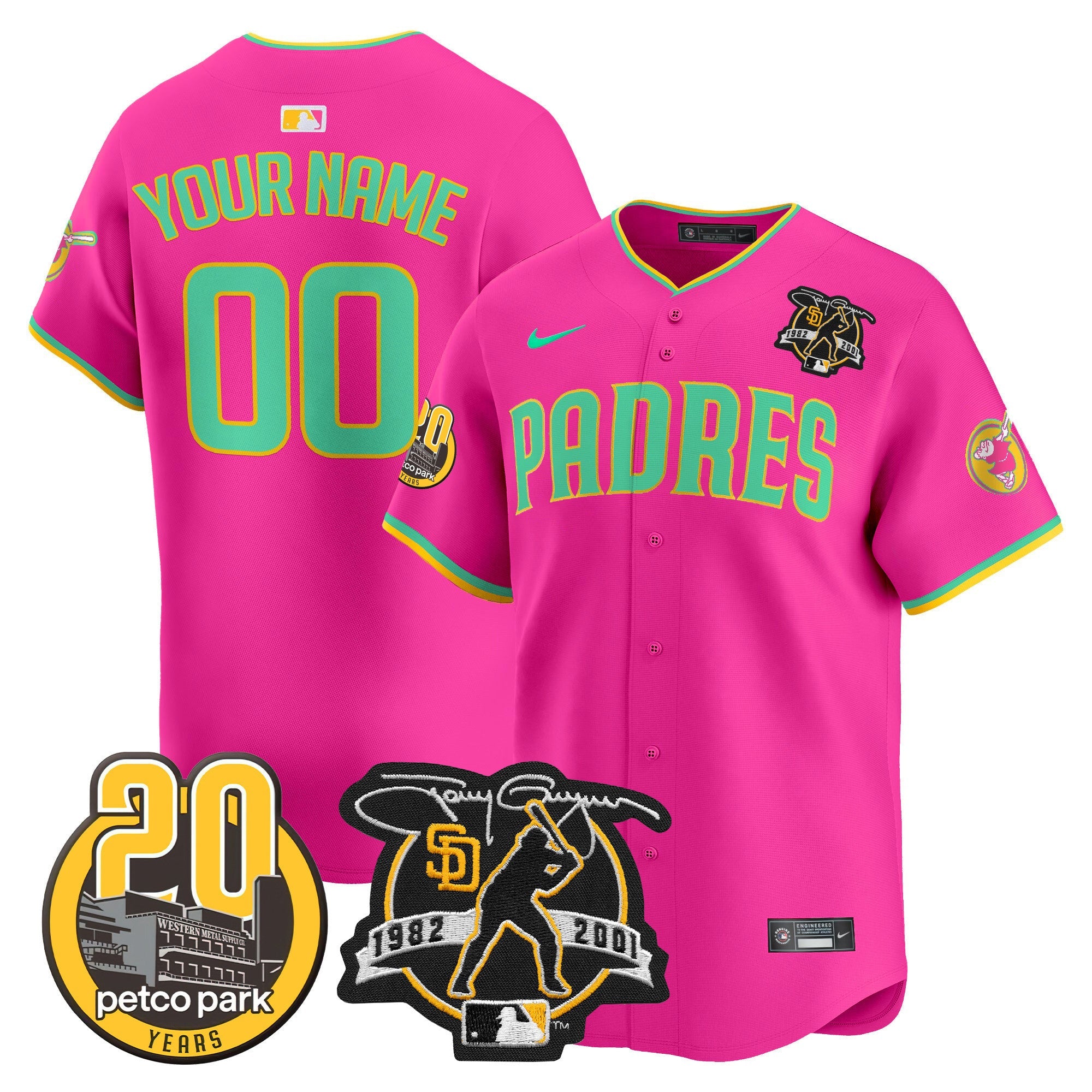 Padres Tony Gwynn & Petco Park 20th Patch Vapor Premier Limited Custom Jersey V2 ?All Stitched