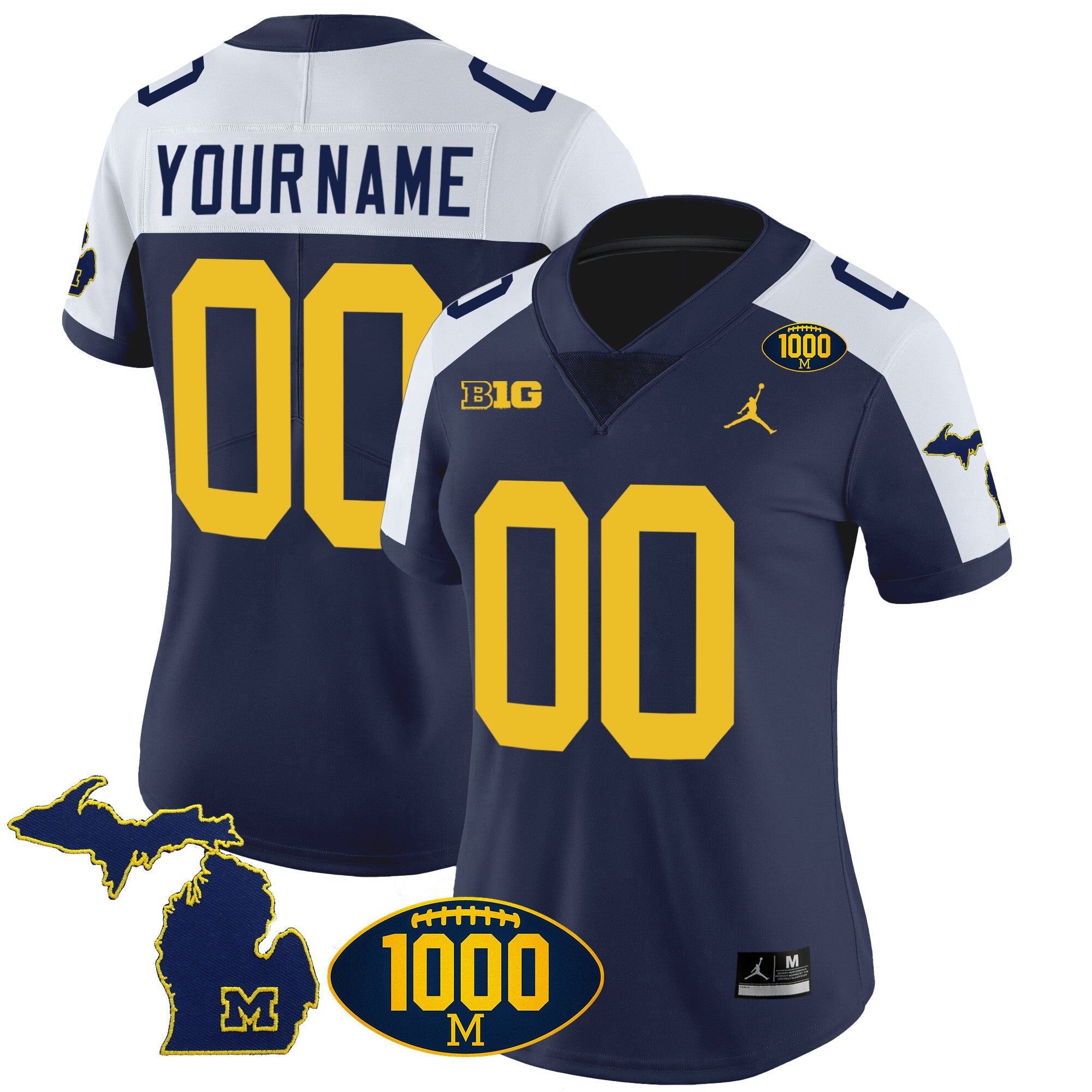 Michigan Wolverines 1000 Wins Patch Vapor Custom Jersey V3 - All Stitched