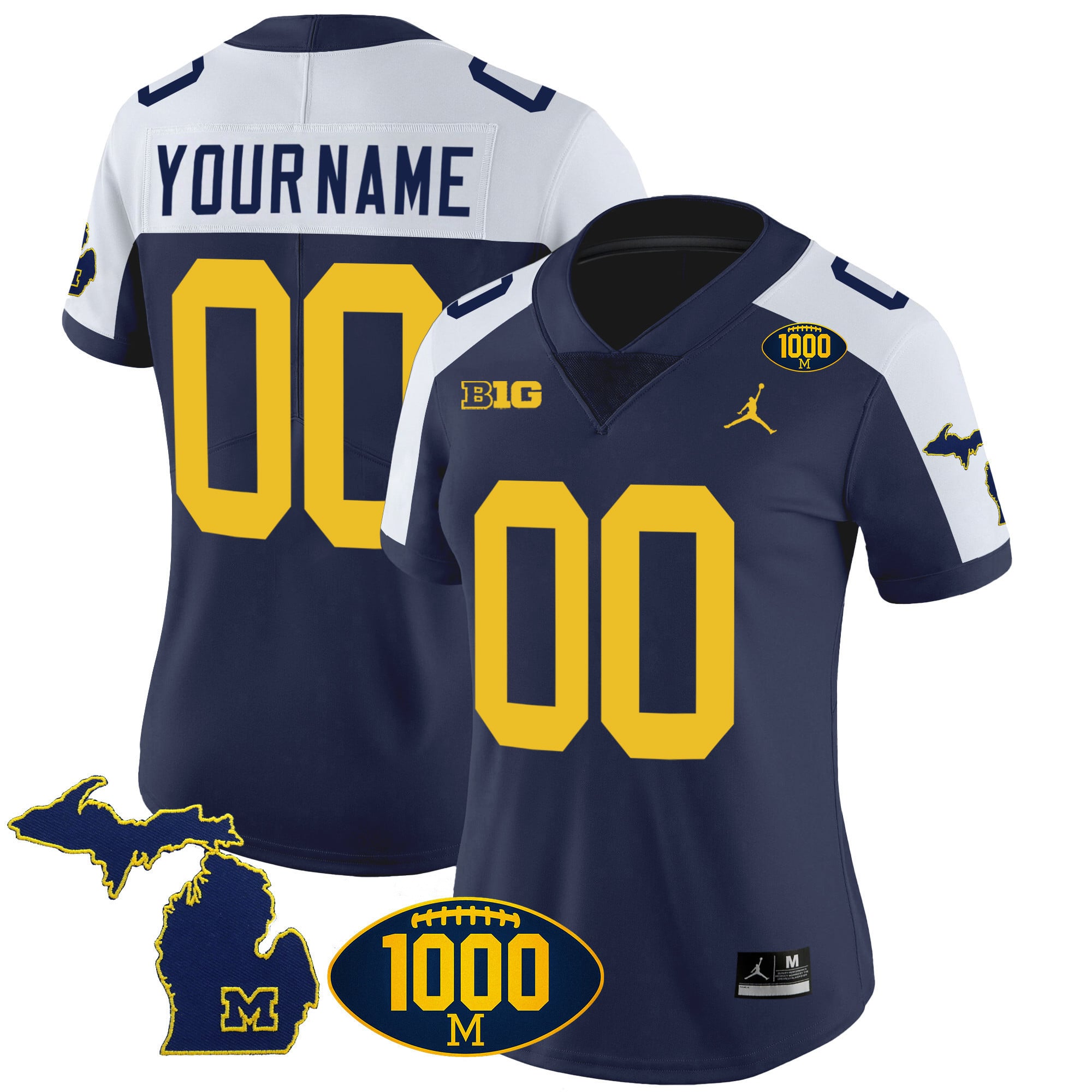 Michigan Wolverines 1000 Wins Patch Vapor Custom Jersey V3 - All Stitched