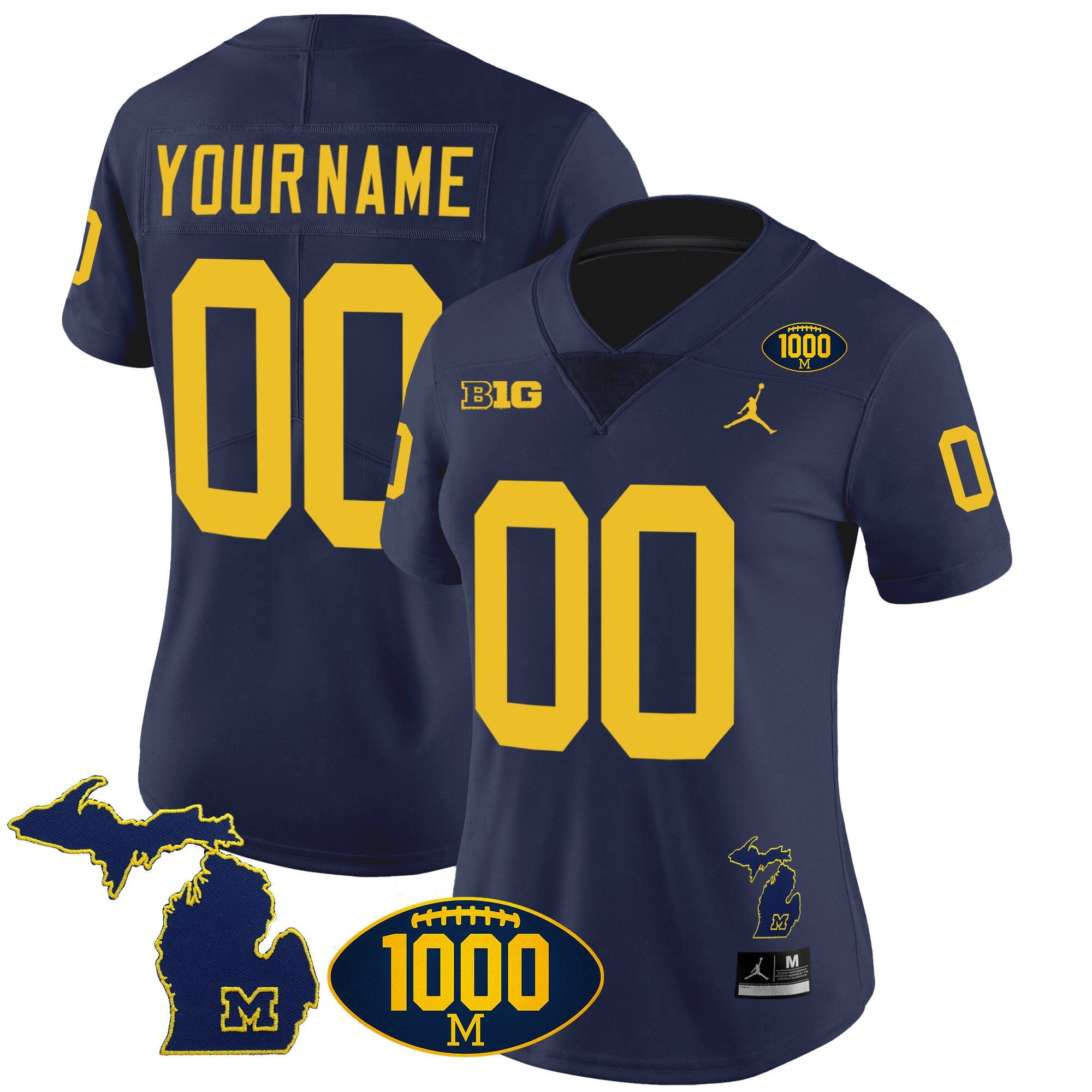 Michigan Wolverines 1000 Wins Patch Vapor Custom Jersey V3 - All Stitched