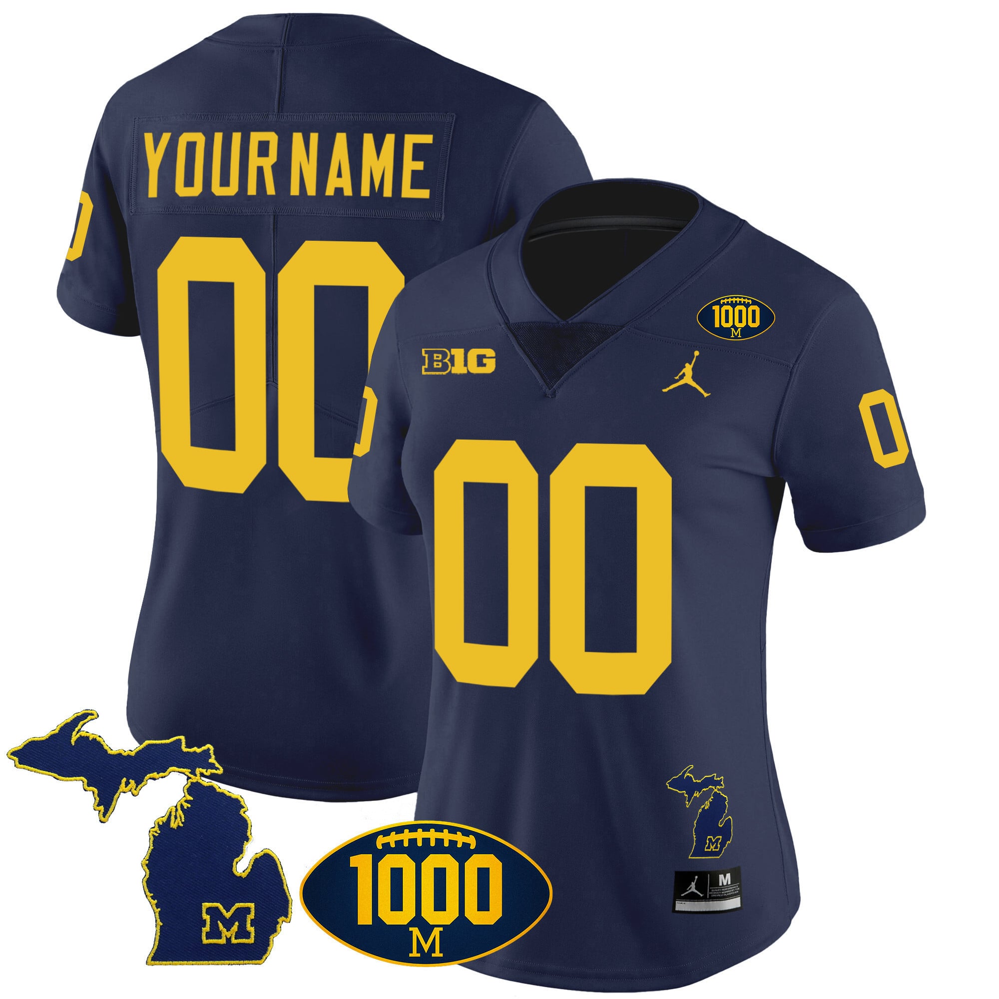Michigan Wolverines 1000 Wins Patch Vapor Custom Jersey V3 - All Stitched