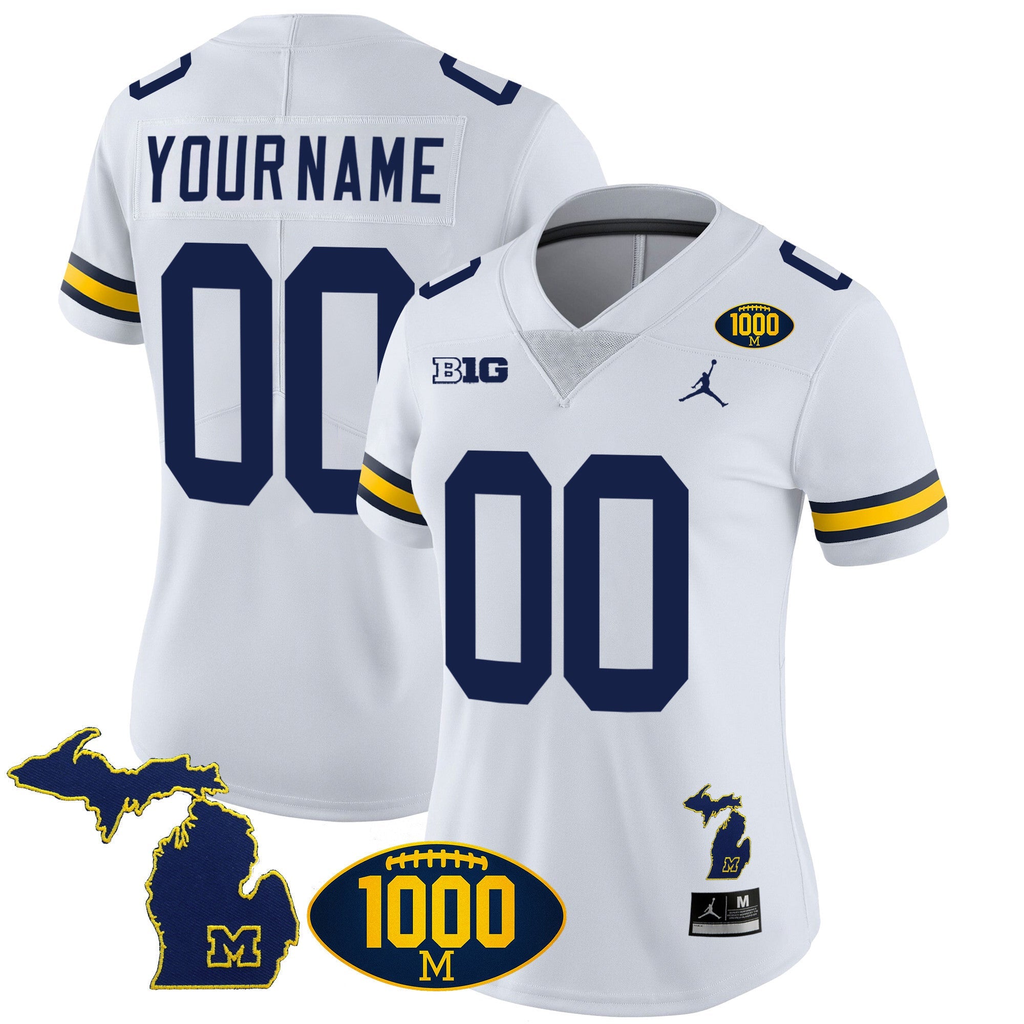 Michigan Wolverines 1000 Wins Patch Vapor Custom Jersey V3 - All Stitched