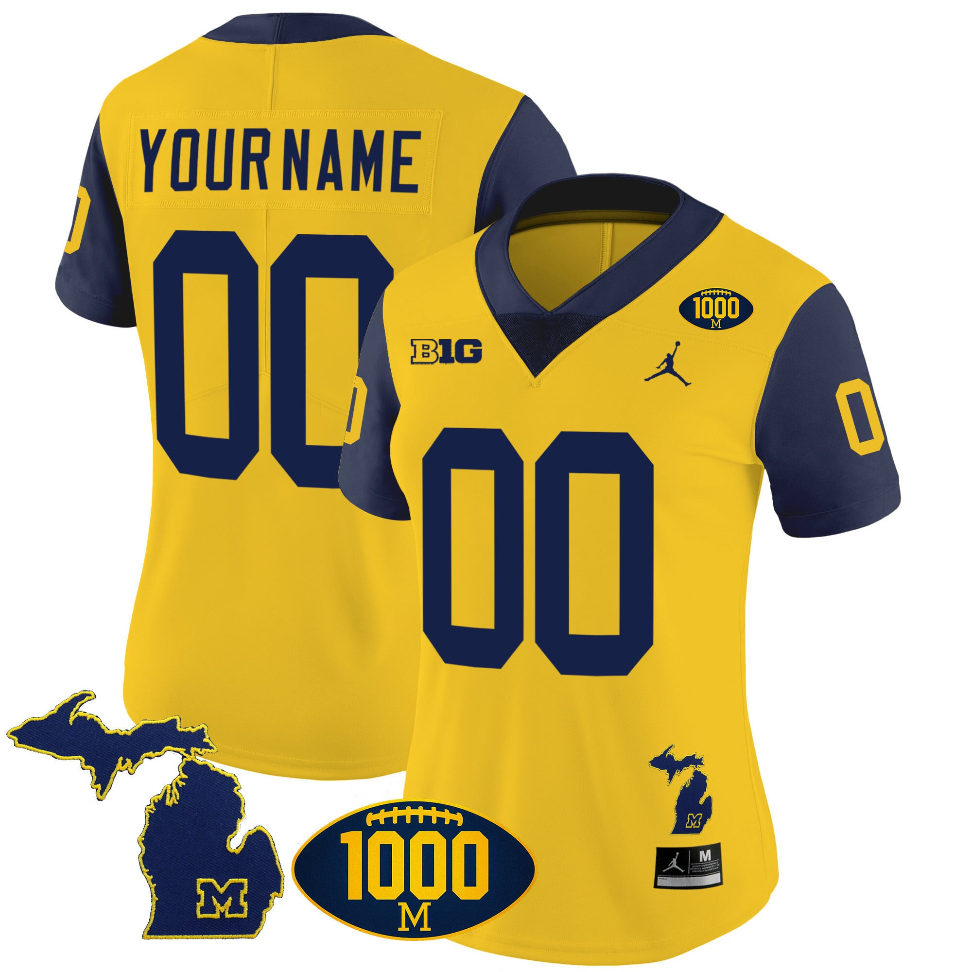 Michigan Wolverines 1000 Wins Patch Vapor Custom Jersey V3 - All Stitched