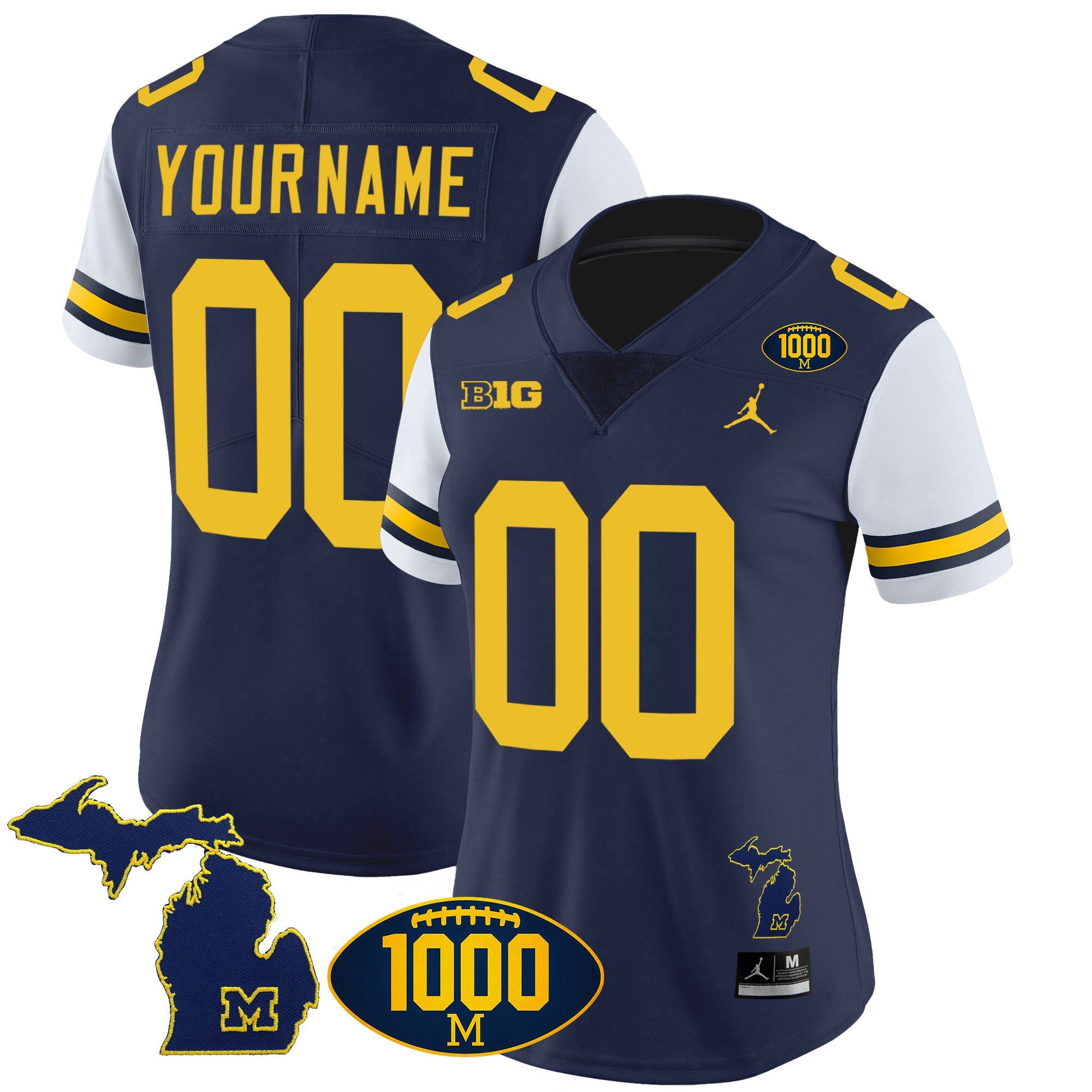 Michigan Wolverines 1000 Wins Patch Vapor Custom Jersey V3 - All Stitched