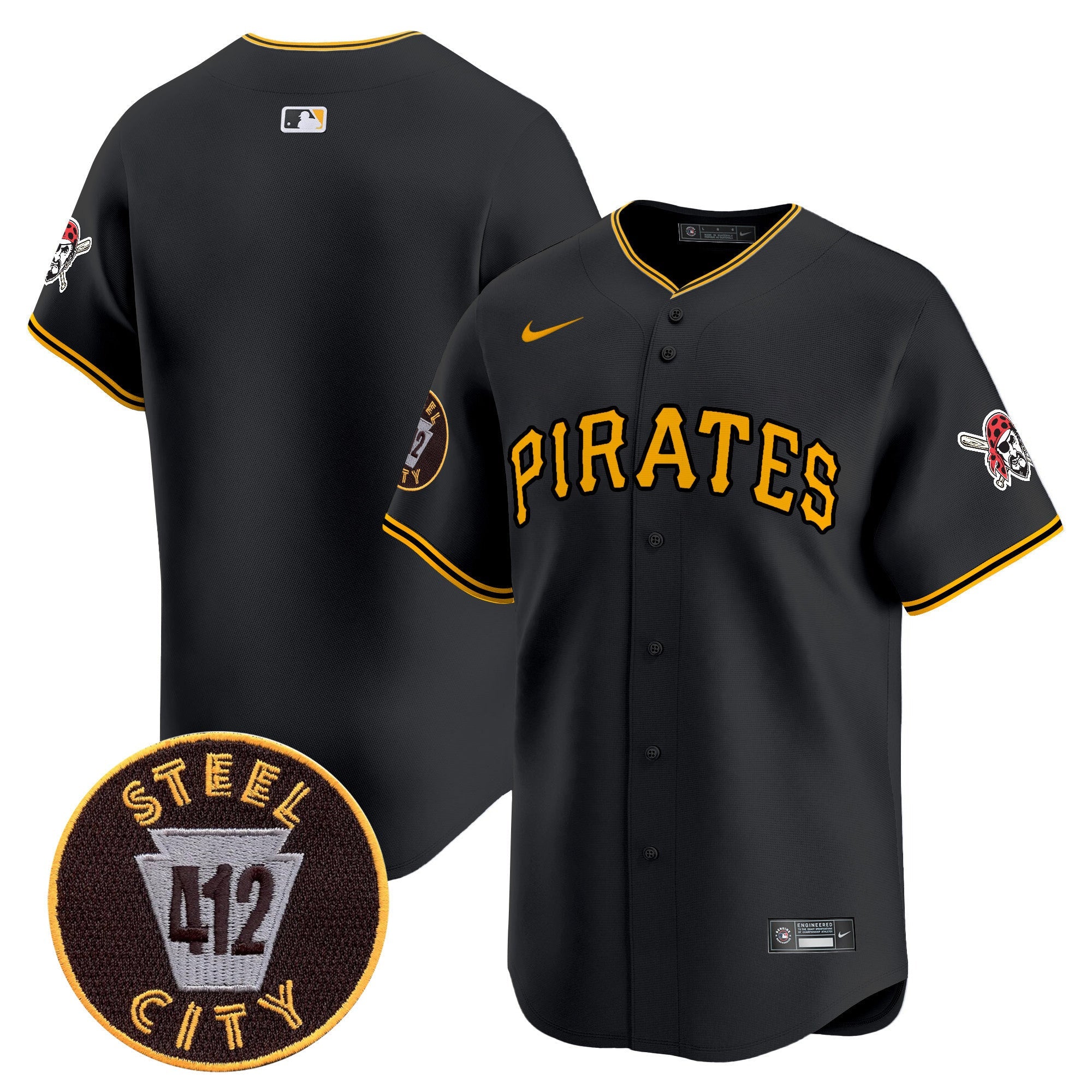 Men's Pittsburgh Pirates 412 Patch Vapor Premier Limited Jersey V3 - All Stitched