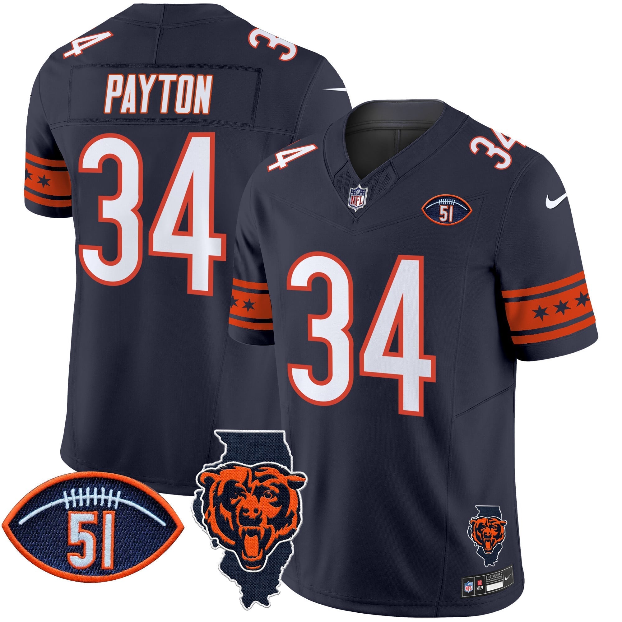 Men's Bears Illinois & Dick Butkus Patch Vapor Limited Jersey - All Stitched