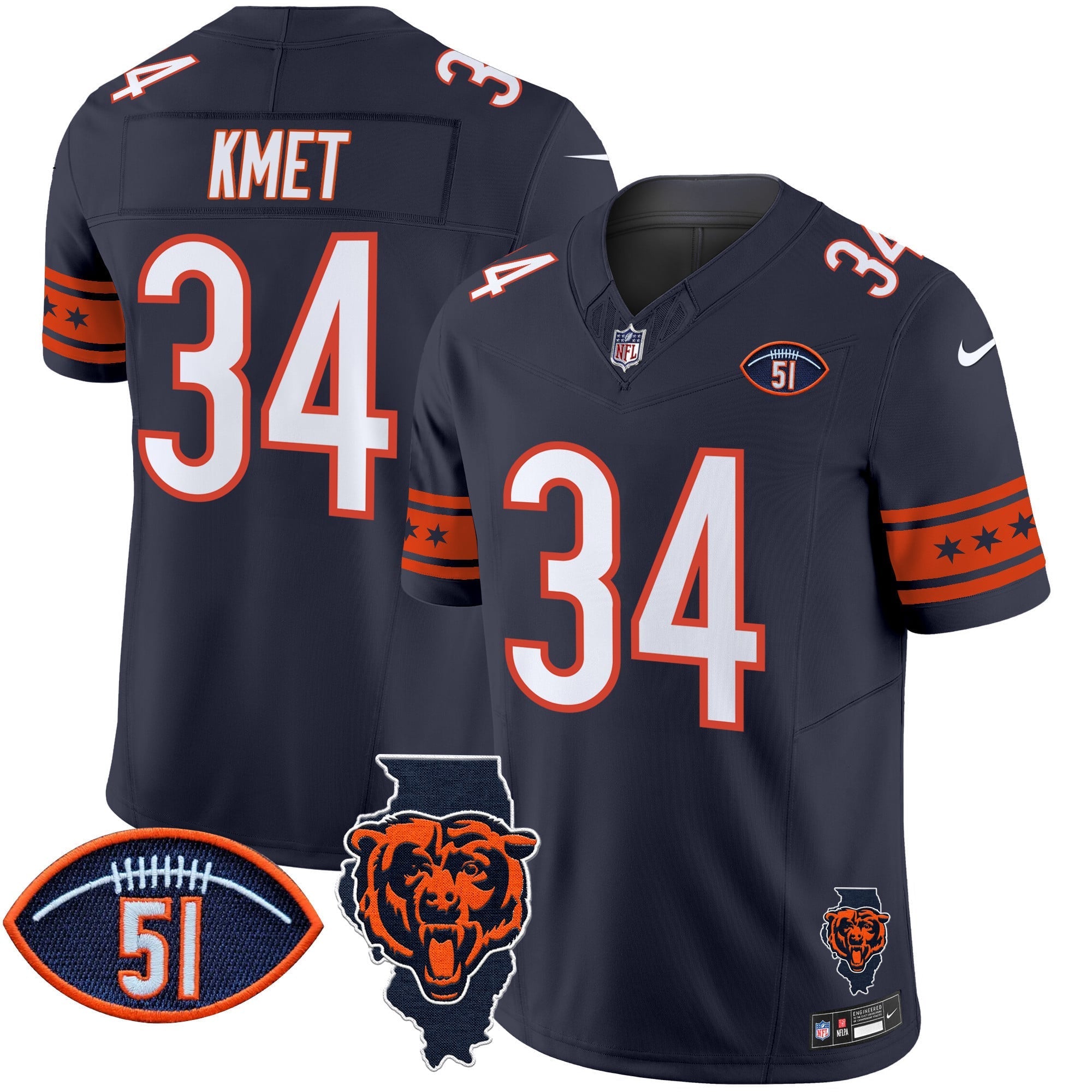 Men's Bears Illinois & Dick Butkus Patch Vapor Limited Jersey - All Stitched