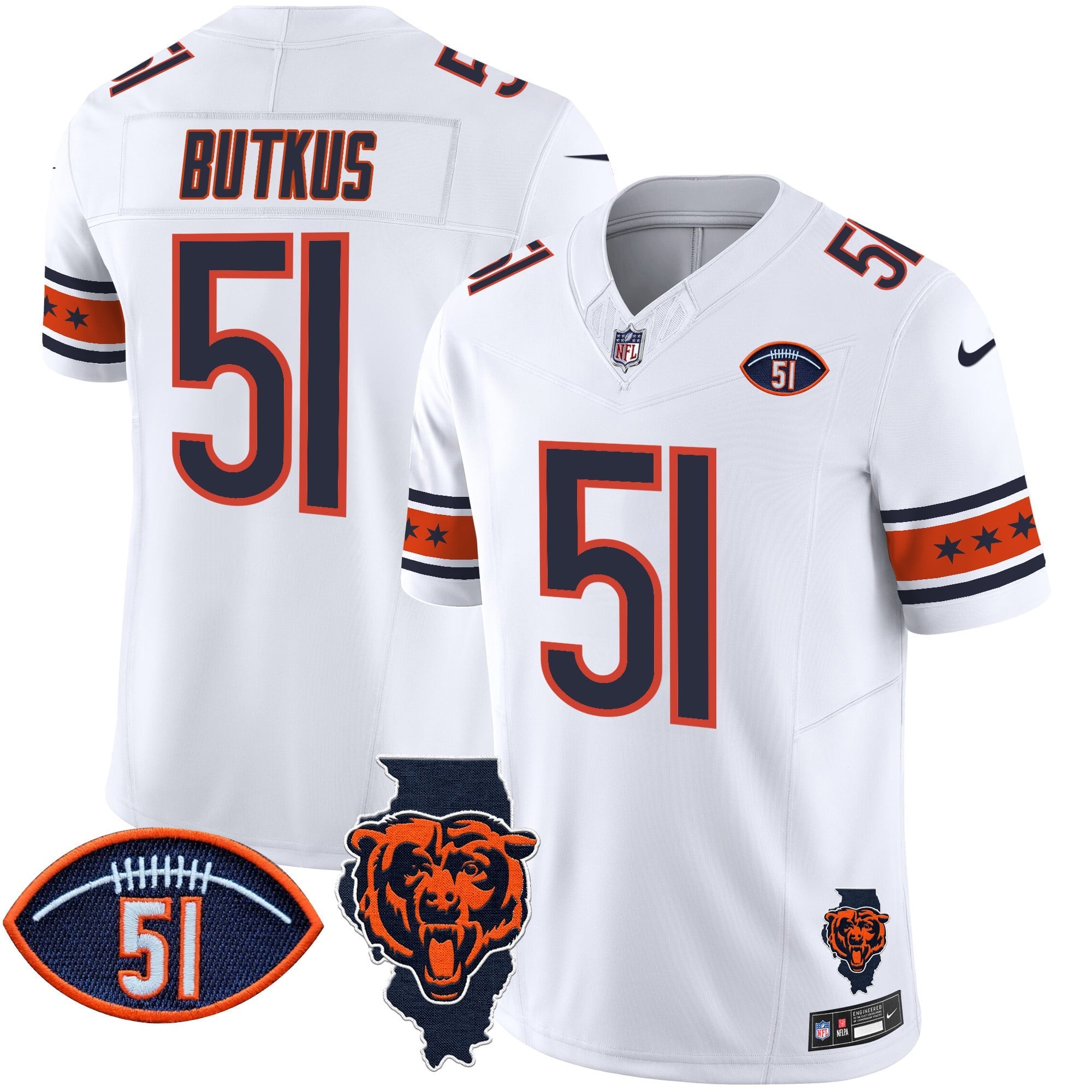 Men's Bears Illinois & Dick Butkus Patch Vapor Limited Jersey - All Stitched