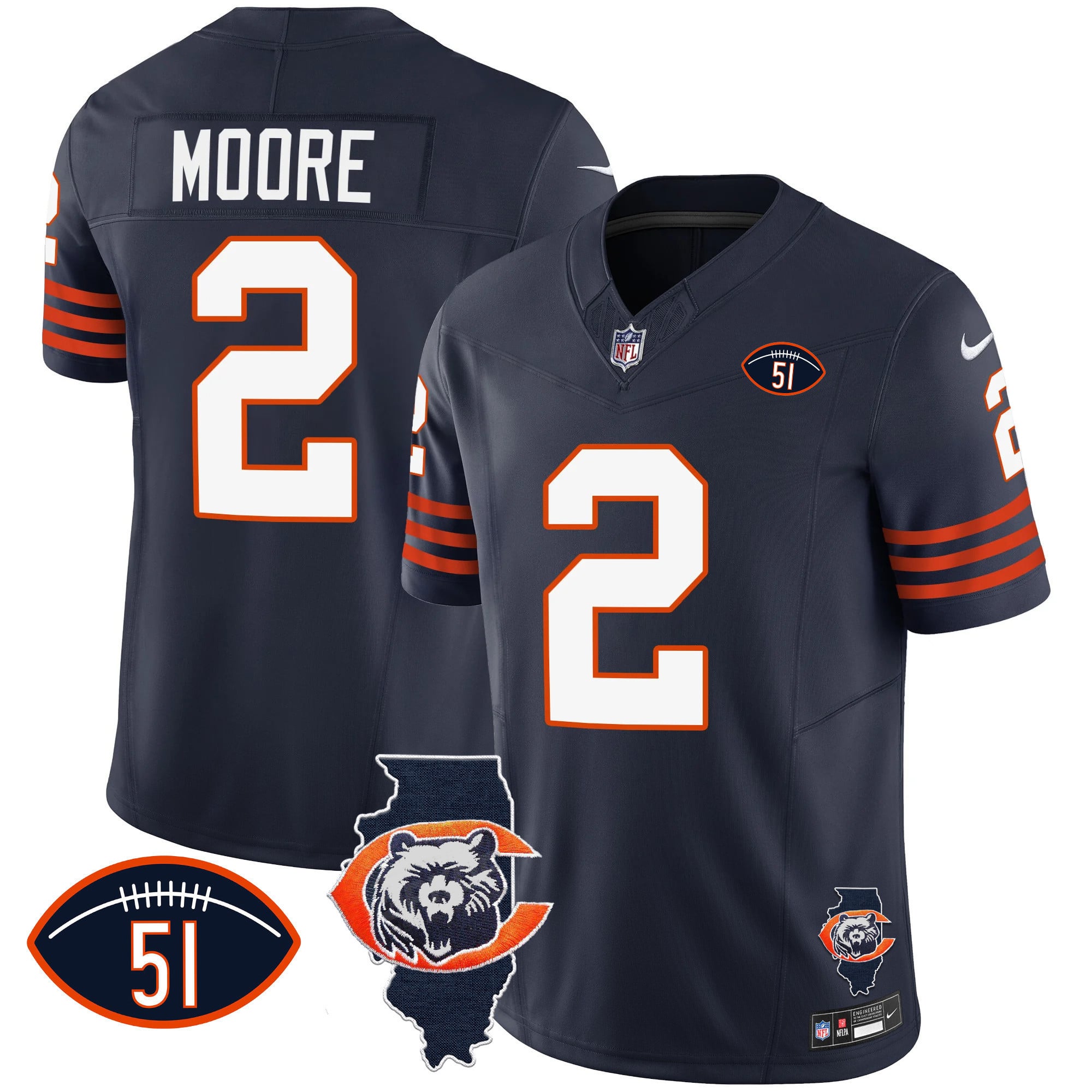 Men's Bears Throwback Illinois Patch Vapor Jersey - All Stitched