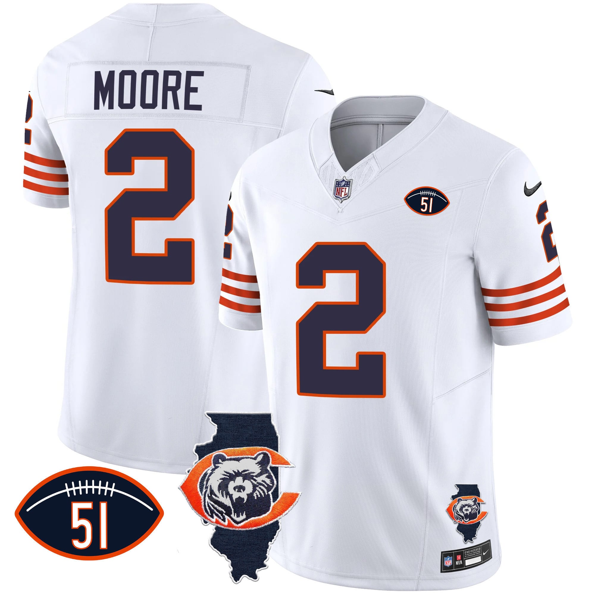 Men's Bears Throwback Illinois Patch Vapor Jersey - All Stitched