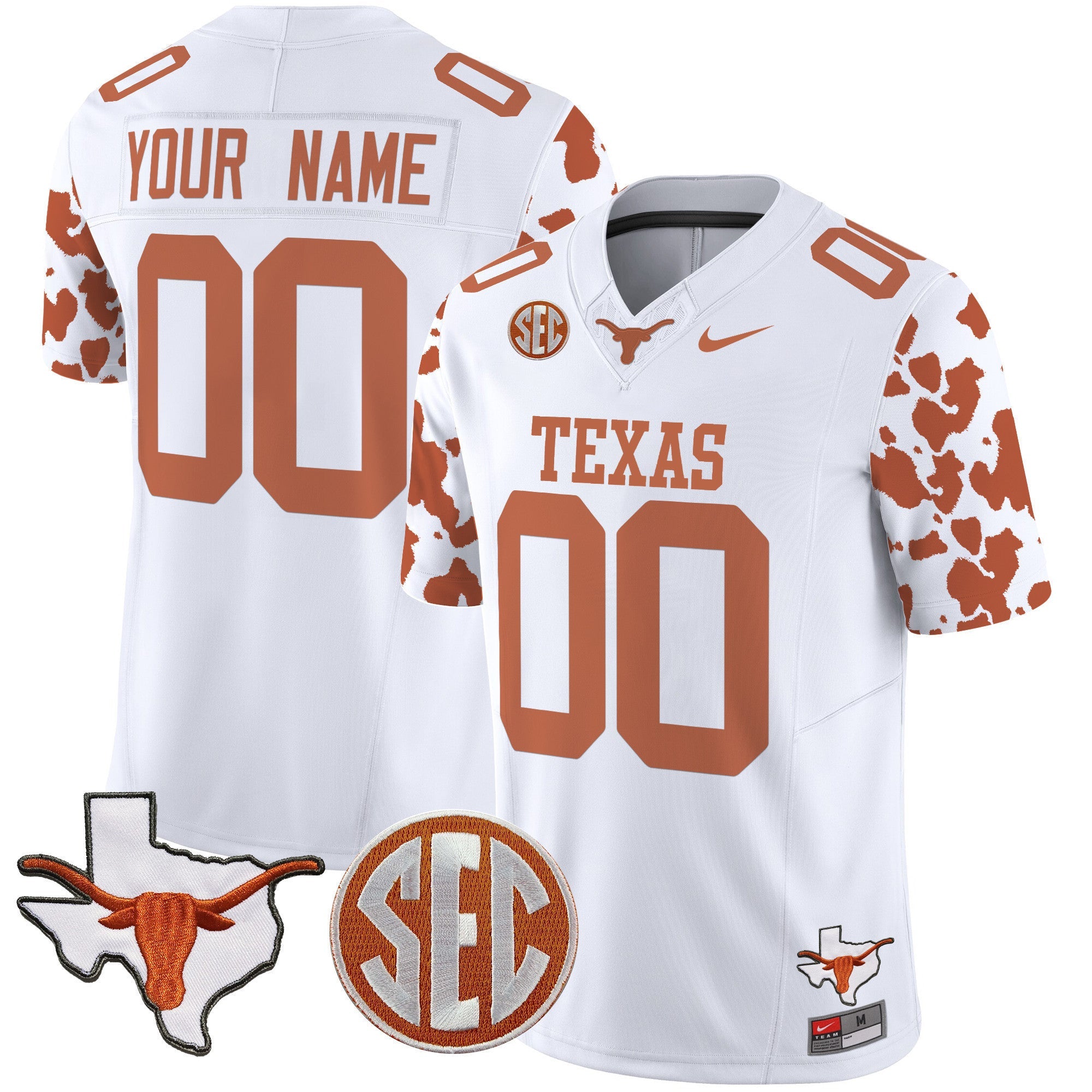 Custom Name/Gender Texas Longhorns Cow Spots Vapor Limited Jersey - All Stitched
