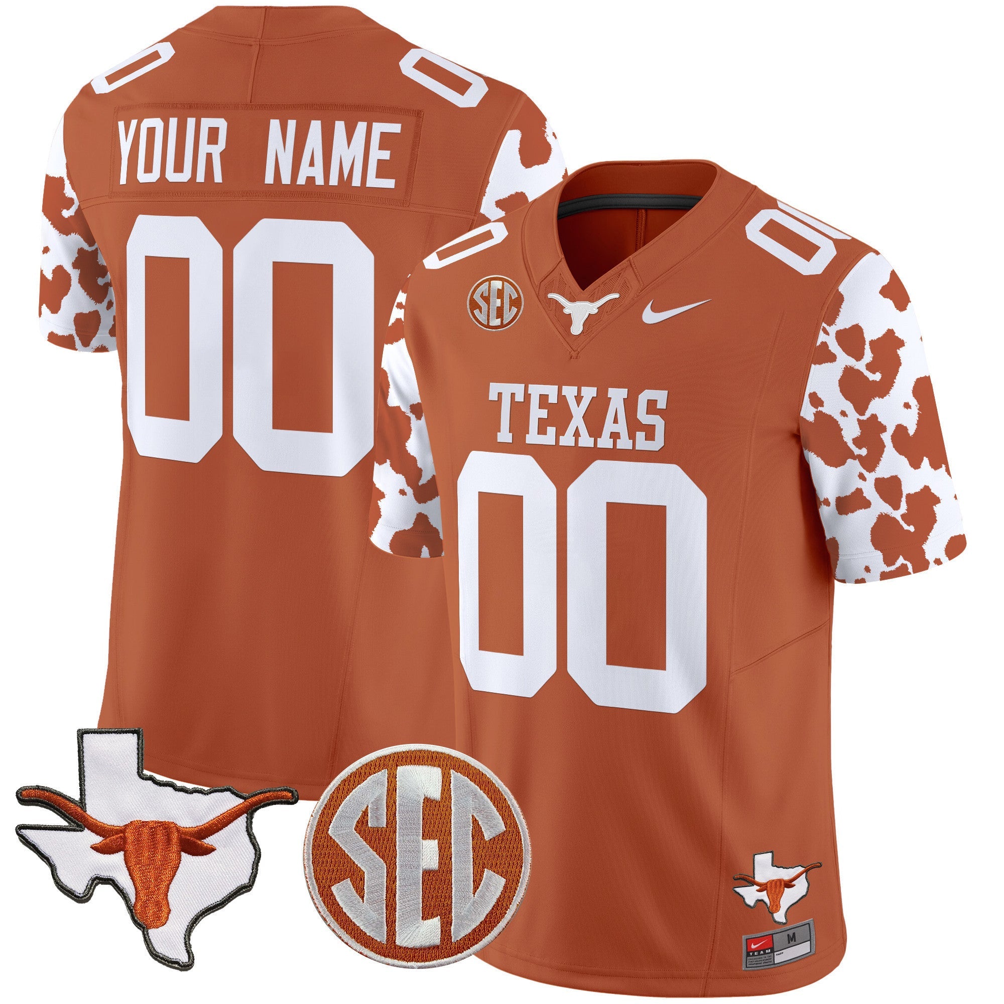 Custom Name/Gender Texas Longhorns Cow Spots Vapor Limited Jersey - All Stitched