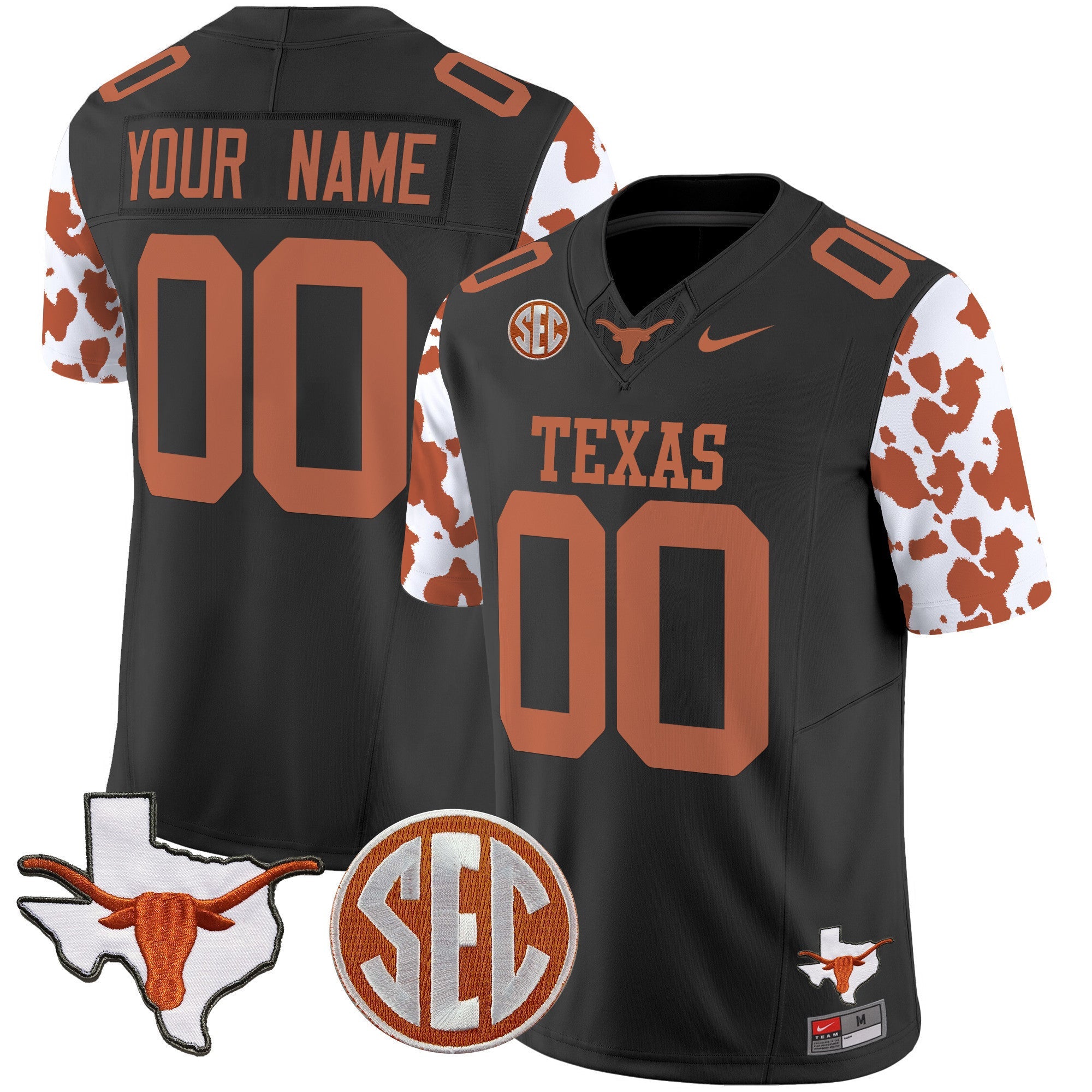 Custom Name/Gender Texas Longhorns Cow Spots Vapor Limited Jersey - All Stitched