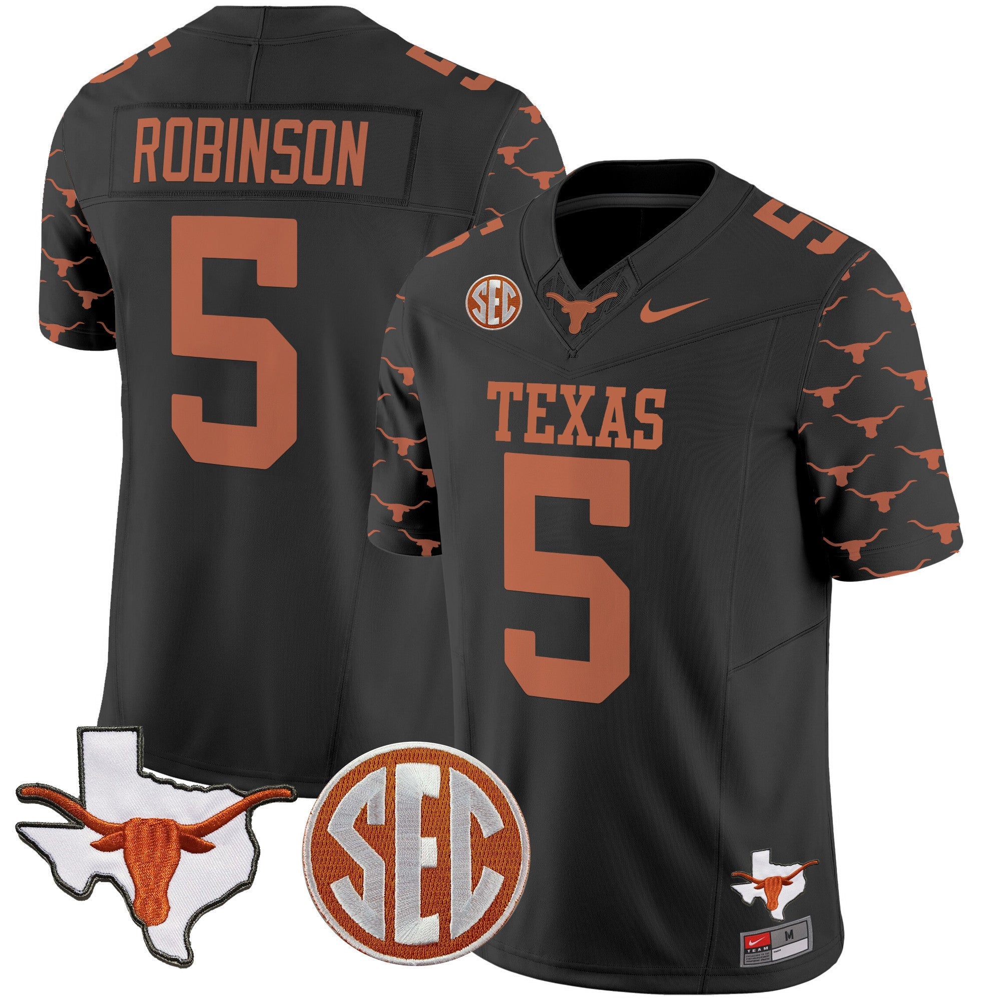 Men's Texas Longhorns State Map & Sec Patch Vapor Limited Jersey V5 - All Stitched