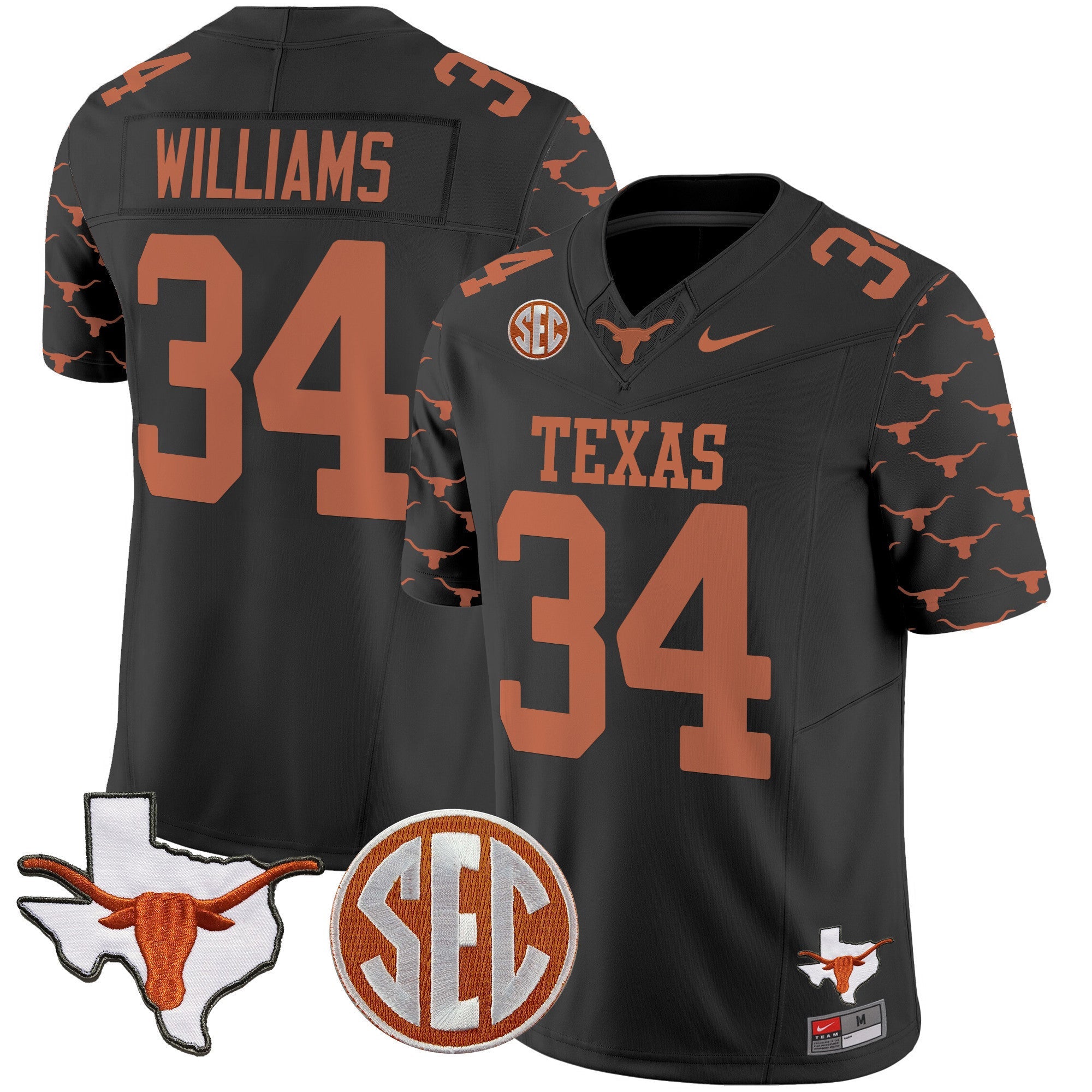 Men's Texas Longhorns State Map & Sec Patch Vapor Limited Jersey V5 - All Stitched