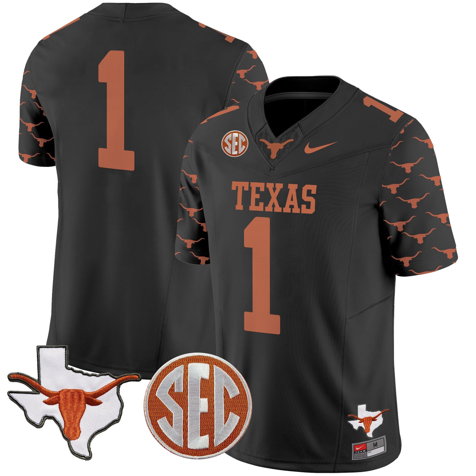 Men's Texas Longhorns State Map & Sec Patch Vapor Limited Jersey V5 - All Stitched